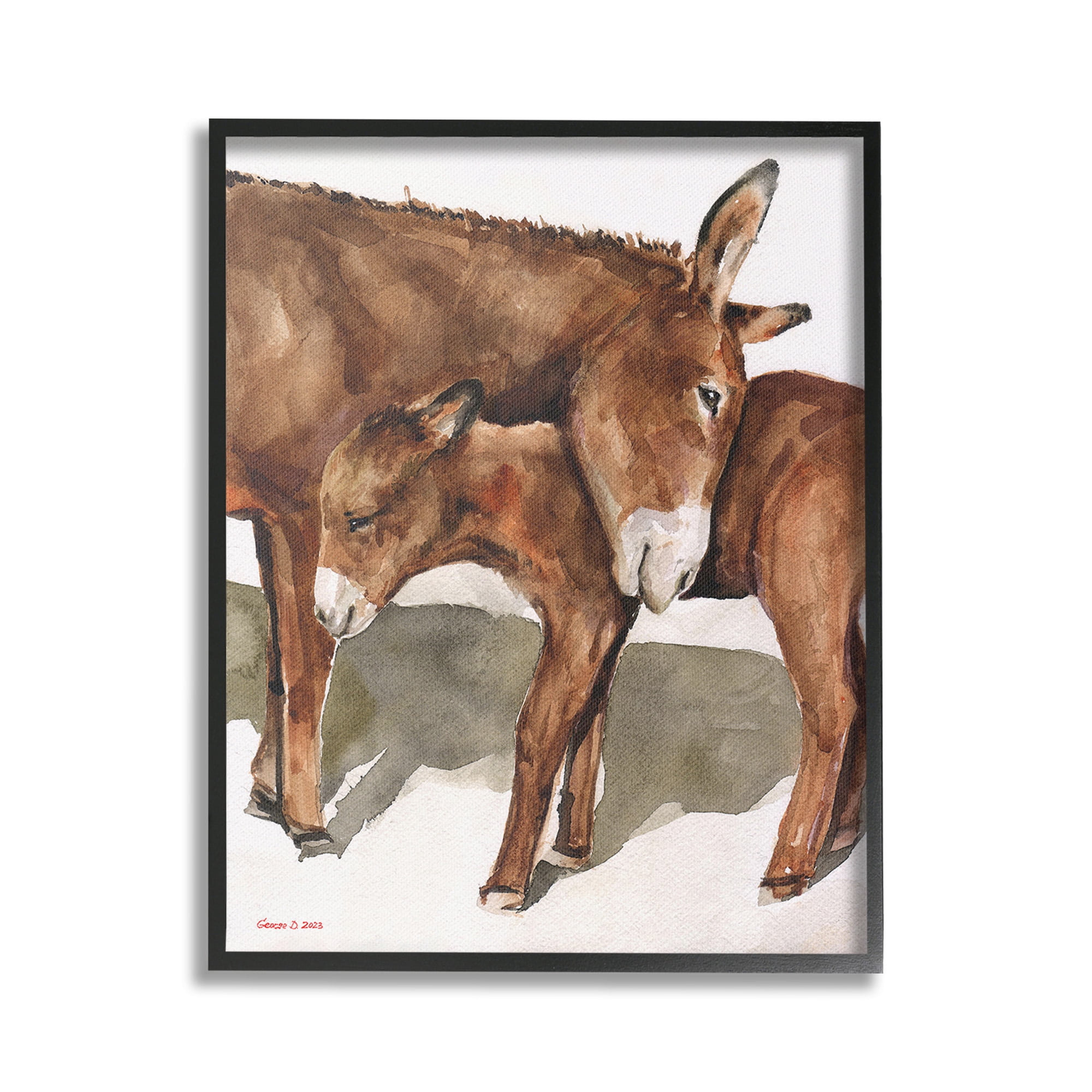 Stupell Industries Cuddling Donkey & Foal Animals & Insects Painting Black Framed Art Print Wall Art, 16 x 20