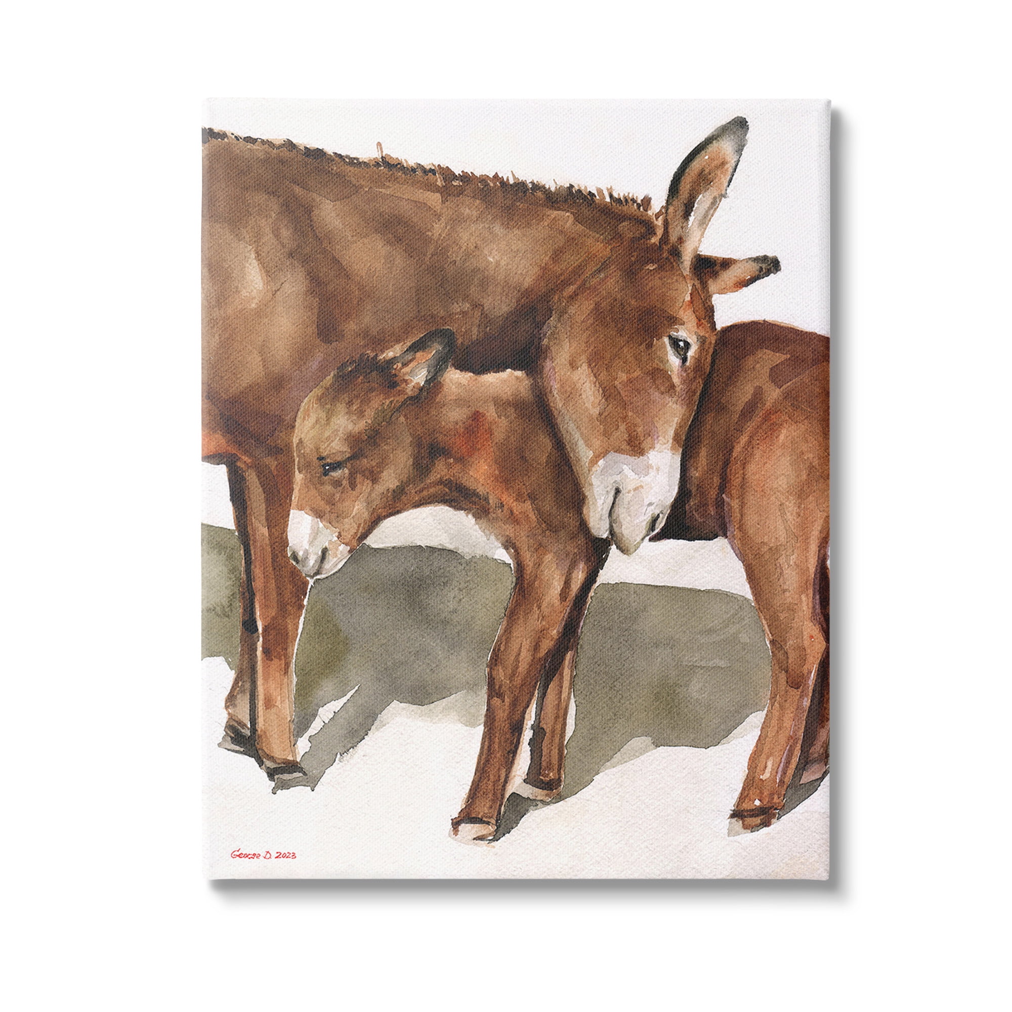 Stupell Industries Cuddling Donkey & Foal Animals & Insects Painting Gallery Wrapped Canvas Art Print Wall Art, 24 x 30