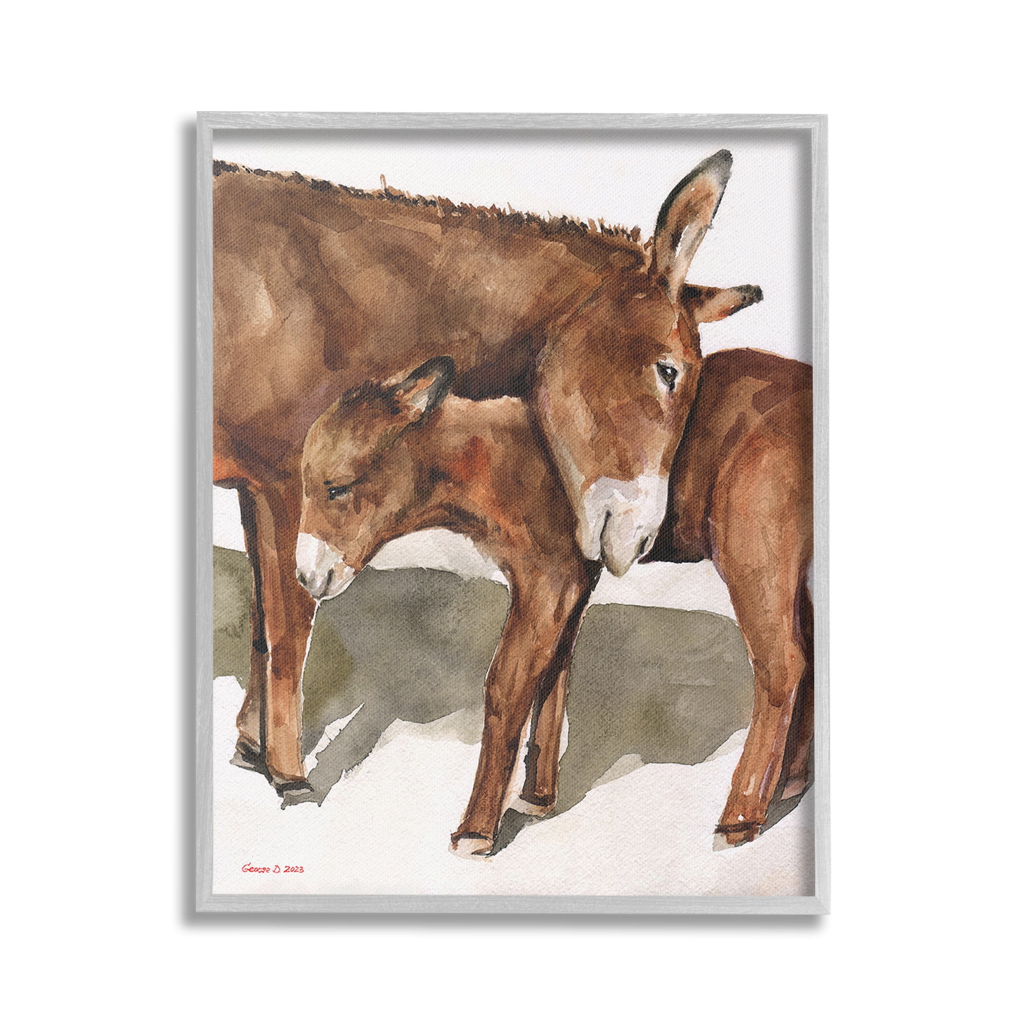 Stupell Industries Cuddling Donkey & Foal Animals & Insects Painting Gray Framed Art Print Wall Art, 16 x 20