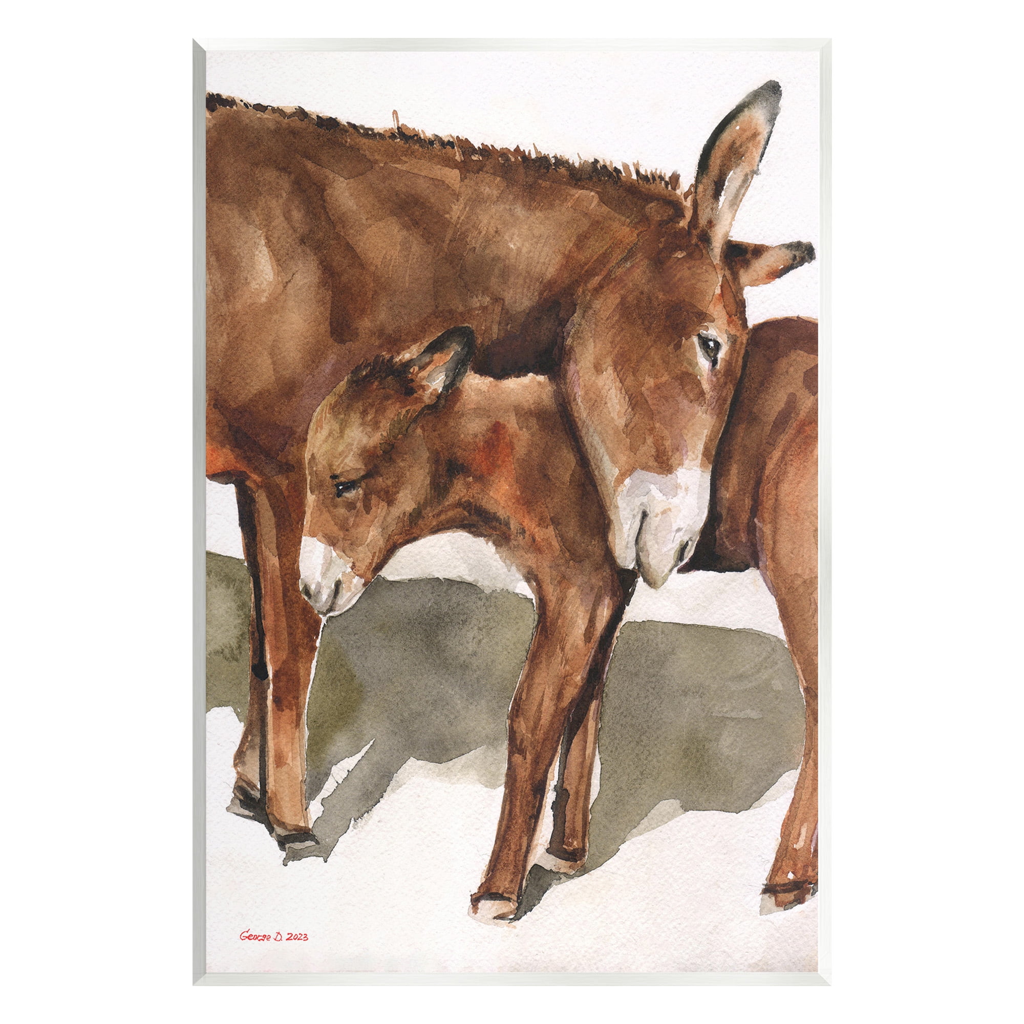 Stupell Industries Cuddling Donkey & Foal Animals & Insects Painting Unframed Art Print Wall Art, 13 x 19