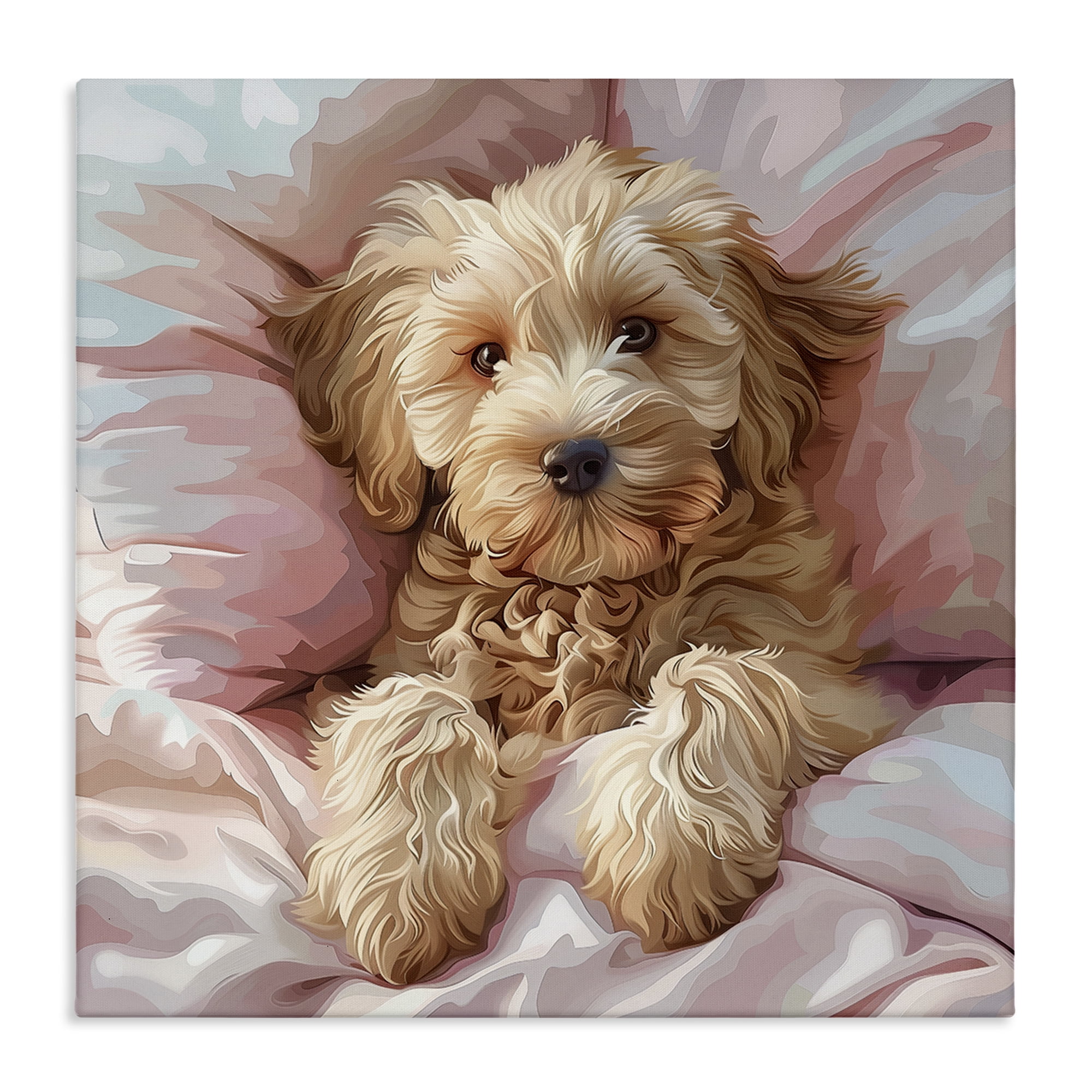 Stupell Industries Cuddling Labradoodle Bed Animals Painting Wrapped Canvas Art Print Wall Art, 30 x 30