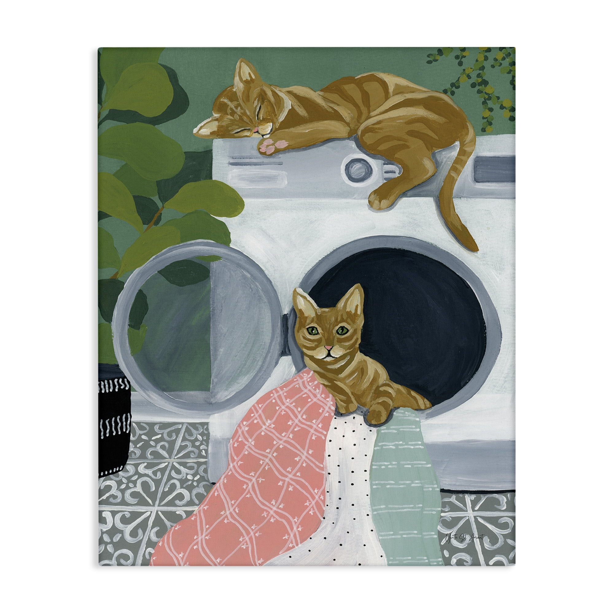 Stupell Industries Cuddling Laundry Cats Bath & Laundry Painting Wrapped Canvas Art Print Wall Art, 16 x 20