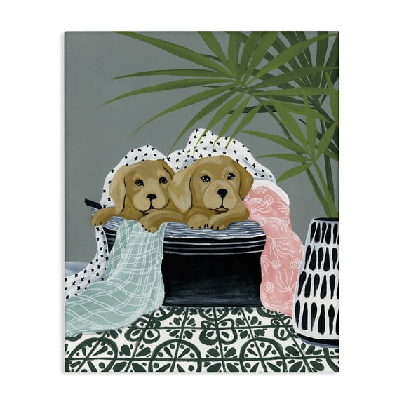 Stupell Industries Cuddling Laundry Dogs Bath & Laundry Painting Wrapped Canvas Art Print Wall Art, 16 x 20