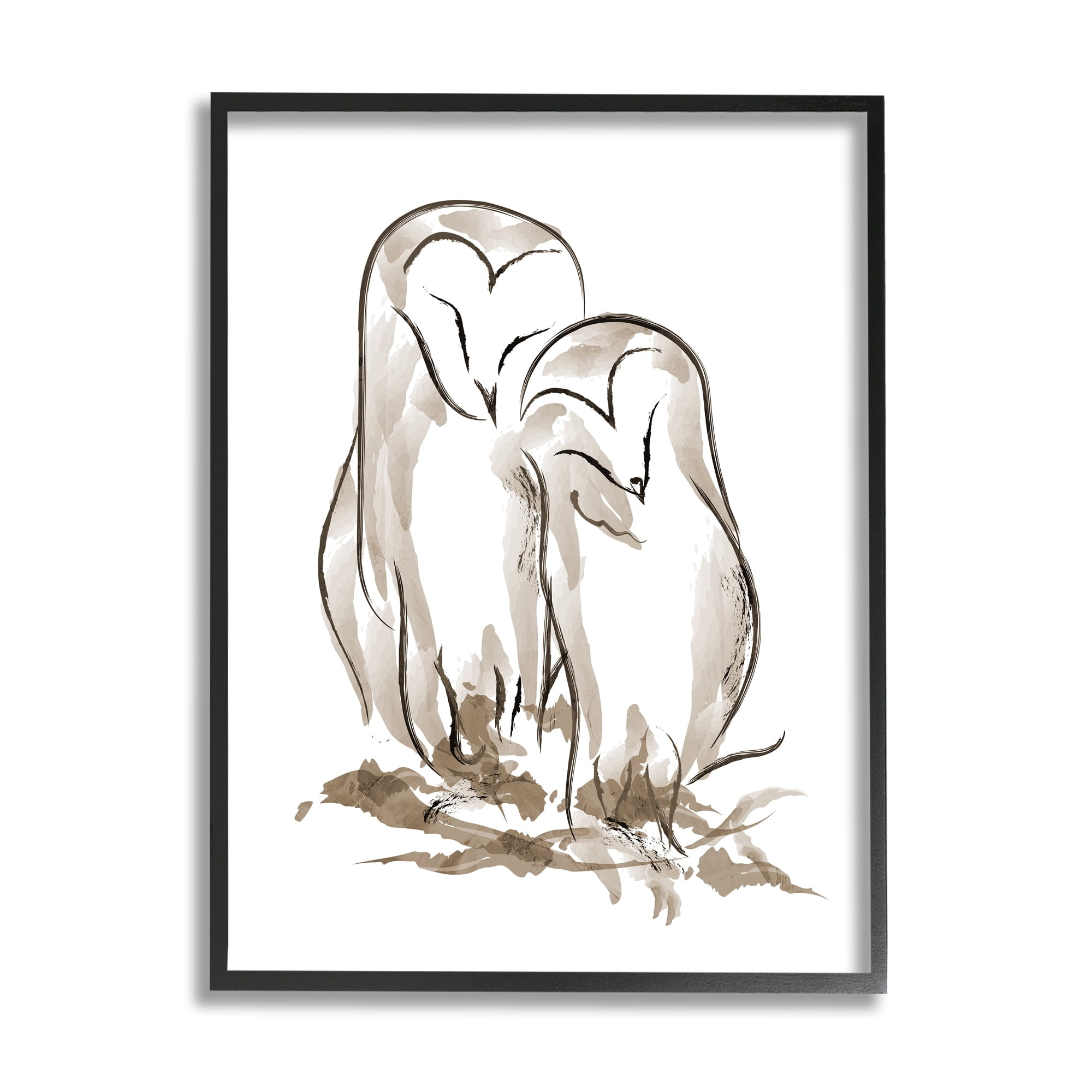 Stupell Industries Cuddling Owls Doodle Drawing Animals & Insects Painting Black Framed Art Print Wall Art
