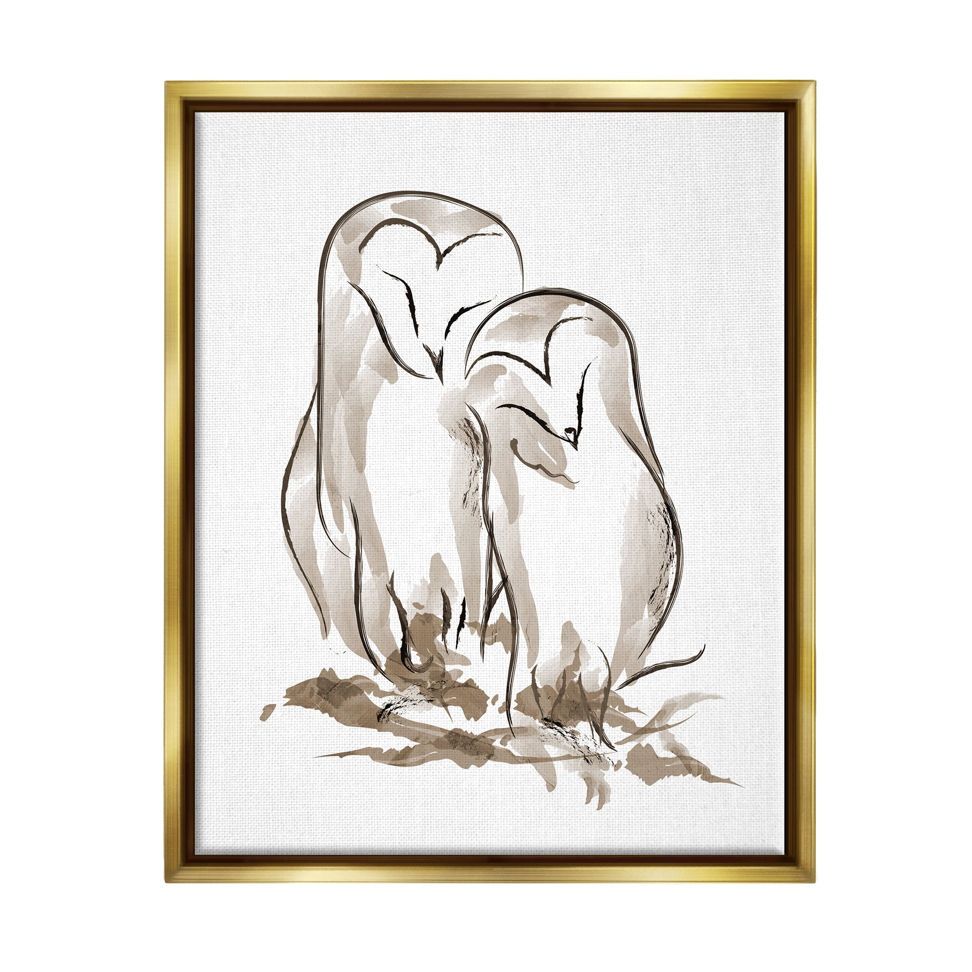 Stupell Industries Cuddling Owls Doodle Drawing Animals & Insects Painting Gold Floater Framed Art Print Wall Art