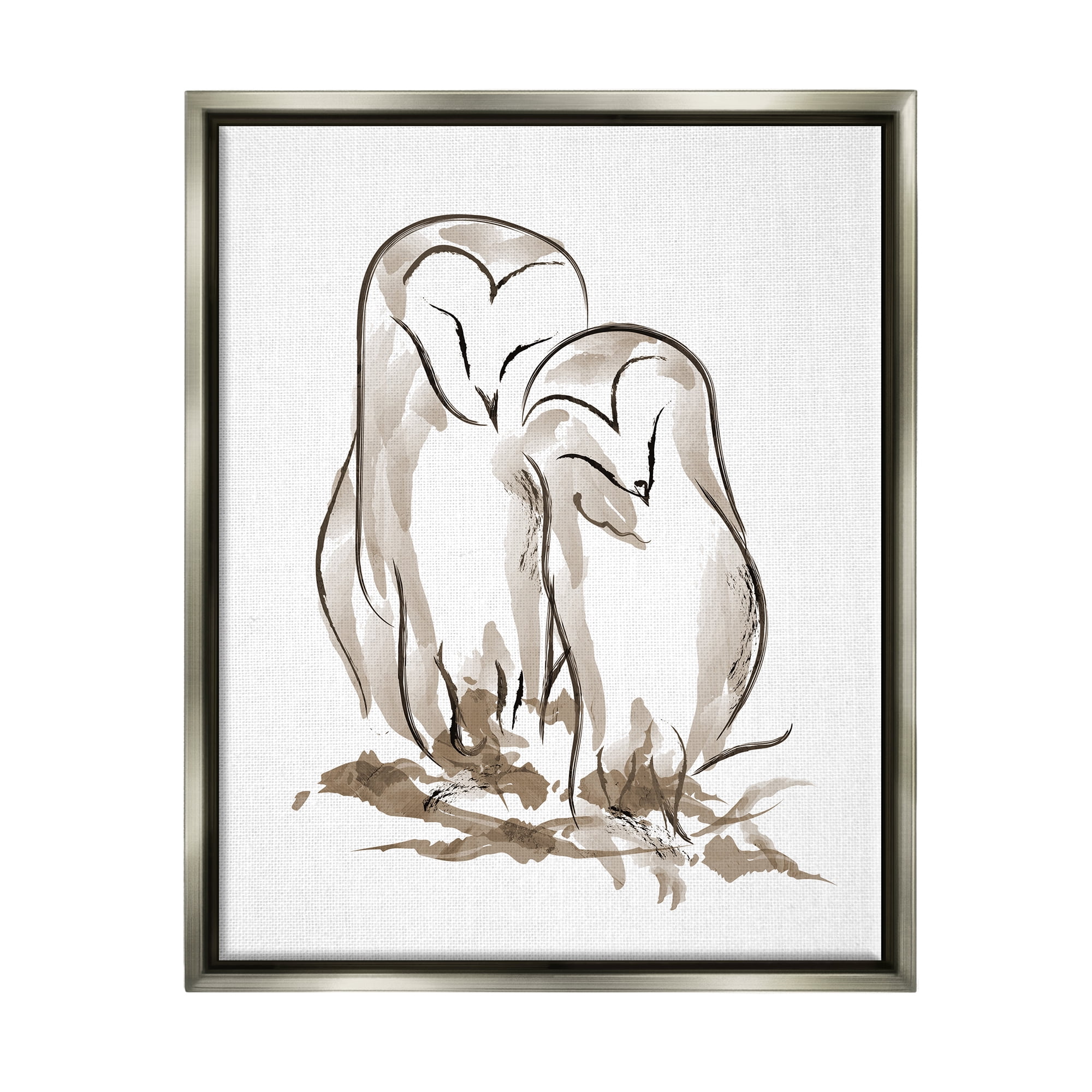 Stupell Industries Cuddling Owls Doodle Drawing Animals & Insects Painting Gray Floater Framed Art Print Wall Art