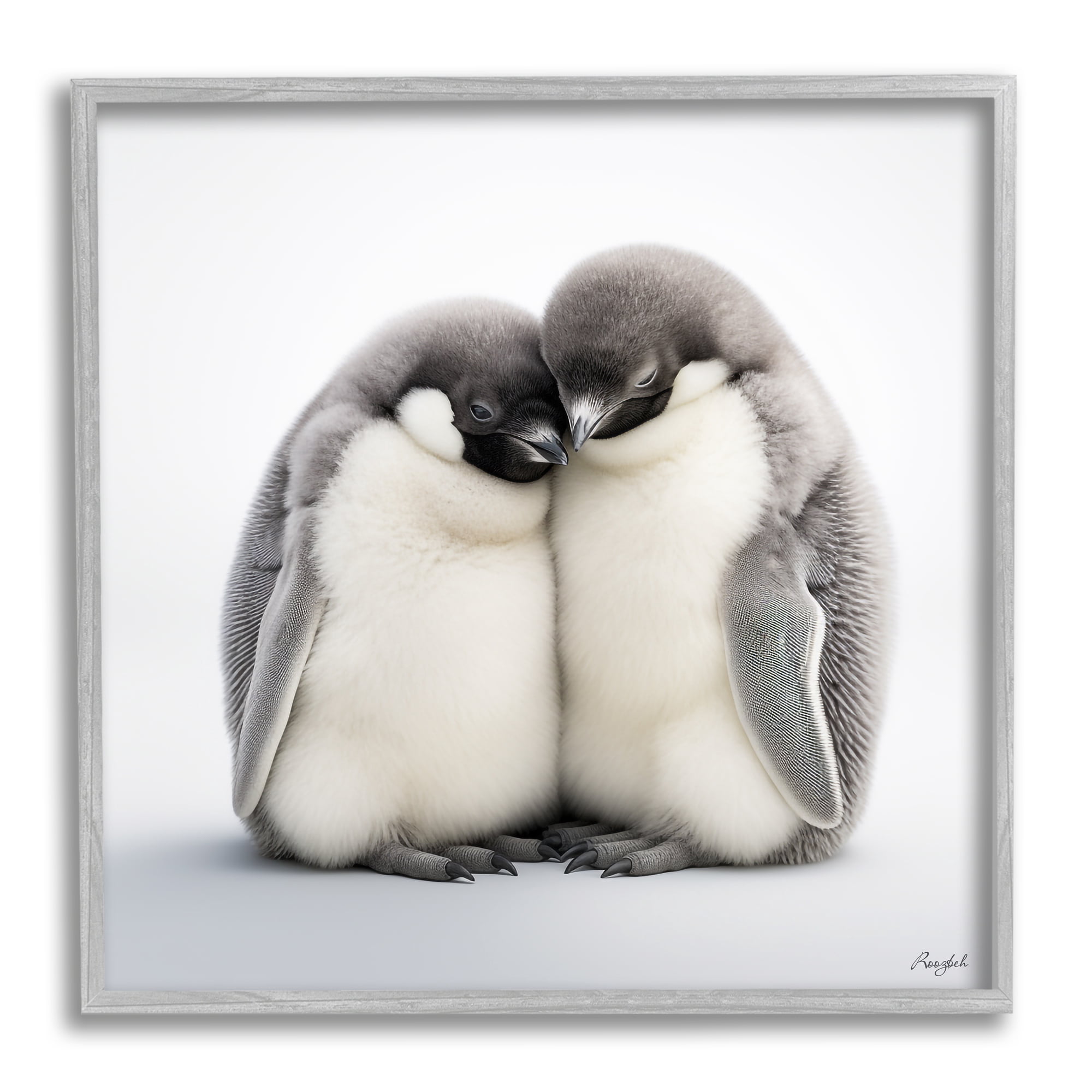 Stupell Industries Cuddling Penguin Duo Animals & Insects Painting Gray Framed Art Print Wall Art, 12 x 12
