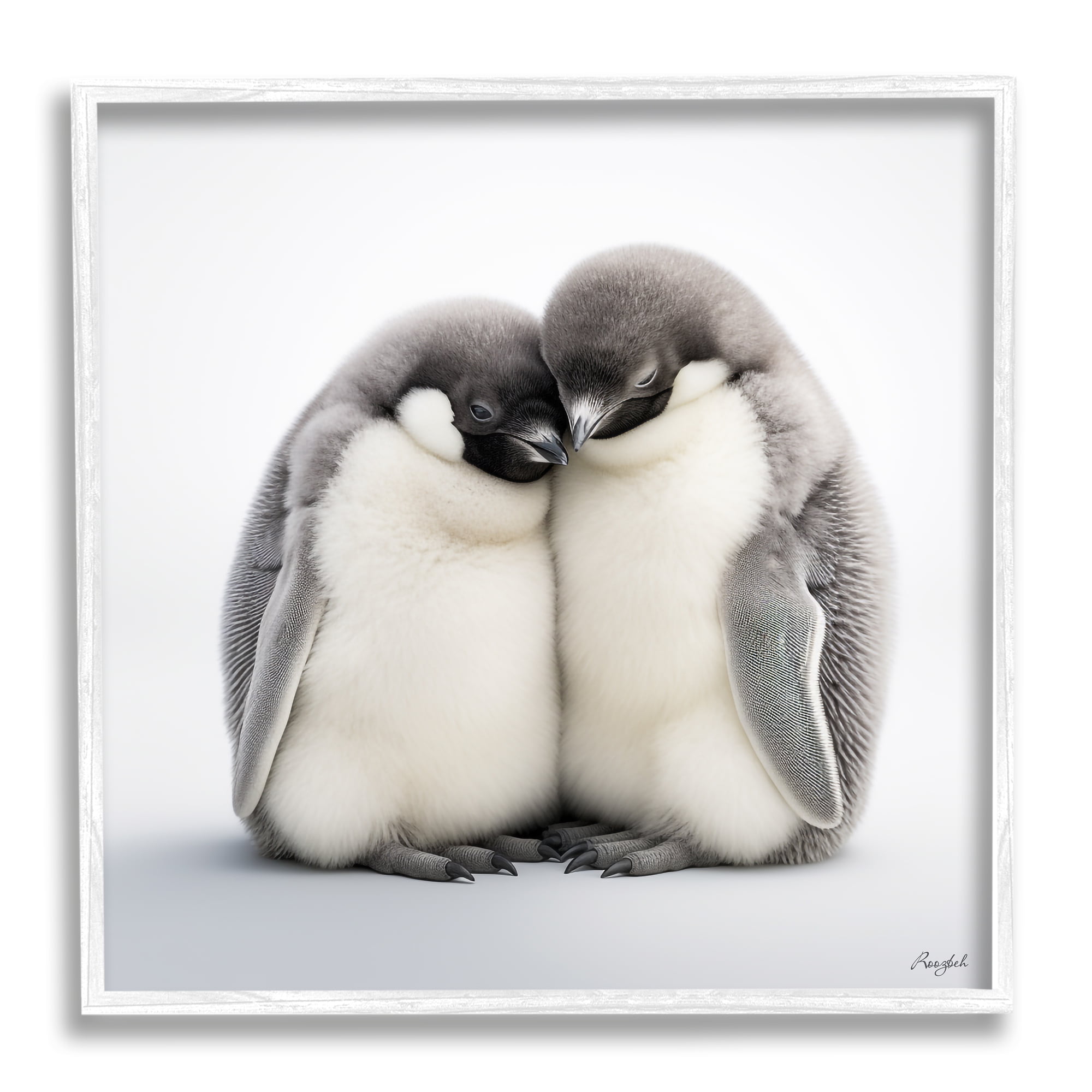 Stupell Industries Cuddling Penguin Duo Animals & Insects Painting White Framed Art Print Wall Art, 24 x 24