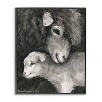 Stupell Industries Cuddling Sheep & Lamb Animals Painting Black Framed Art Print Wall Art, 11 x 14