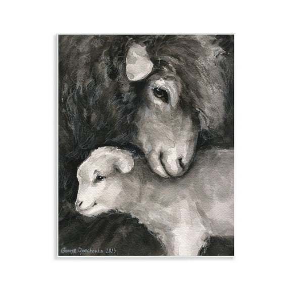 Stupell Industries Cuddling Sheep & Lamb Animals Painting Unframed Art Print Wall Art, 11 x 14