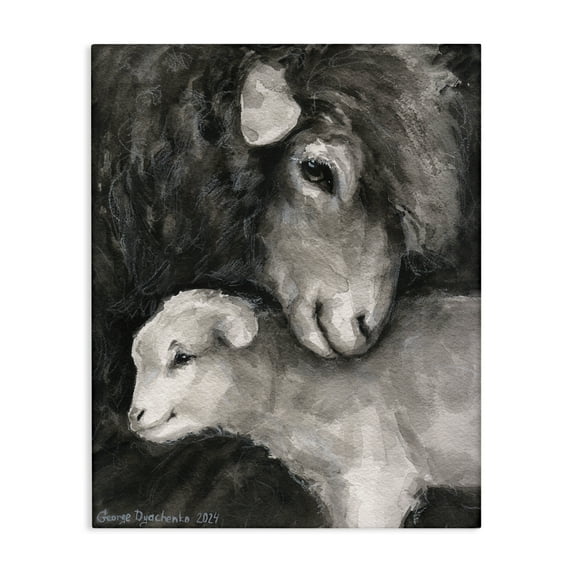 Stupell Industries Cuddling Sheep & Lamb Animals Painting Wrapped Canvas Art Print Wall Art, 16 x 20