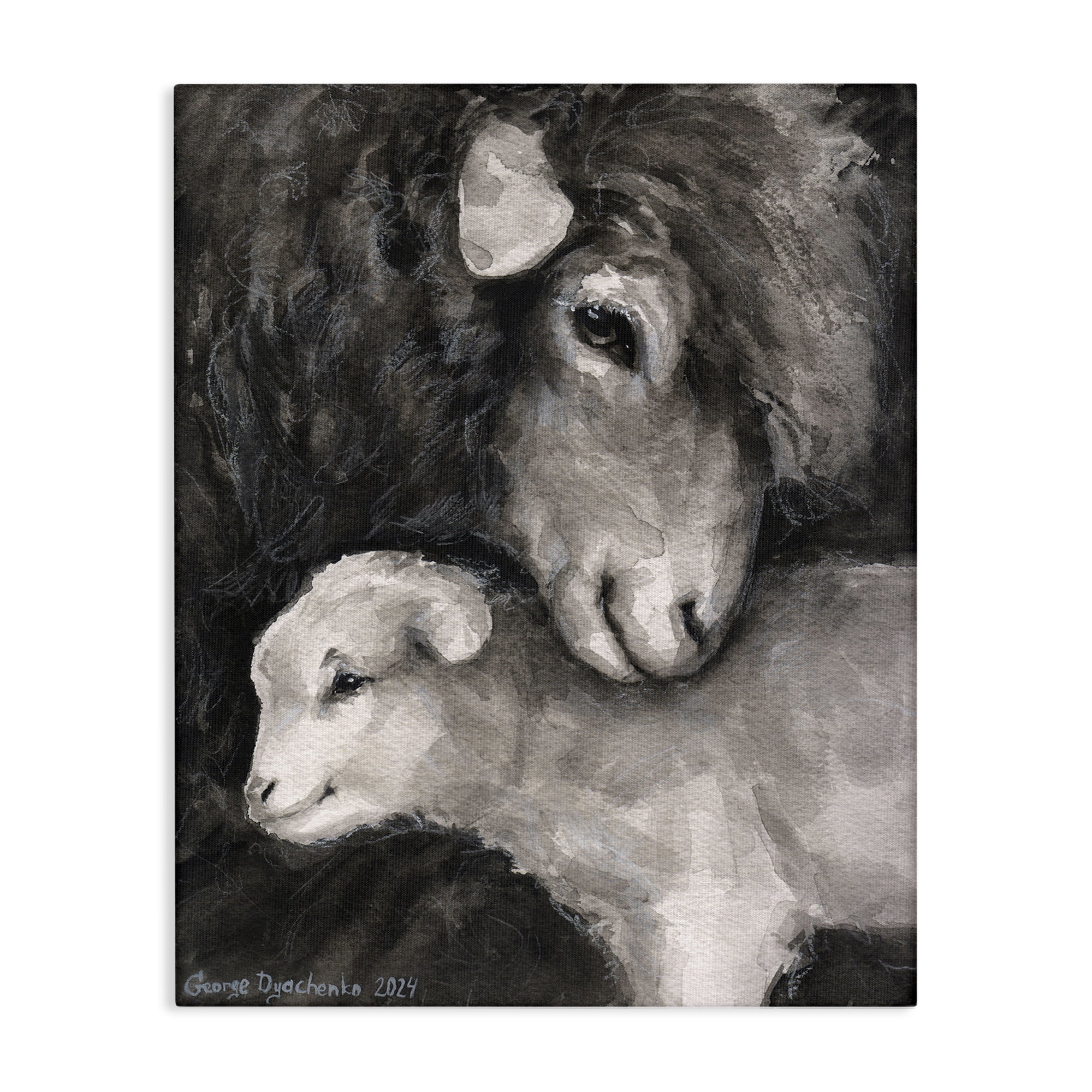 Stupell Industries Cuddling Sheep & Lamb Animals Painting Wrapped Canvas Art Print Wall Art, 30 x 40