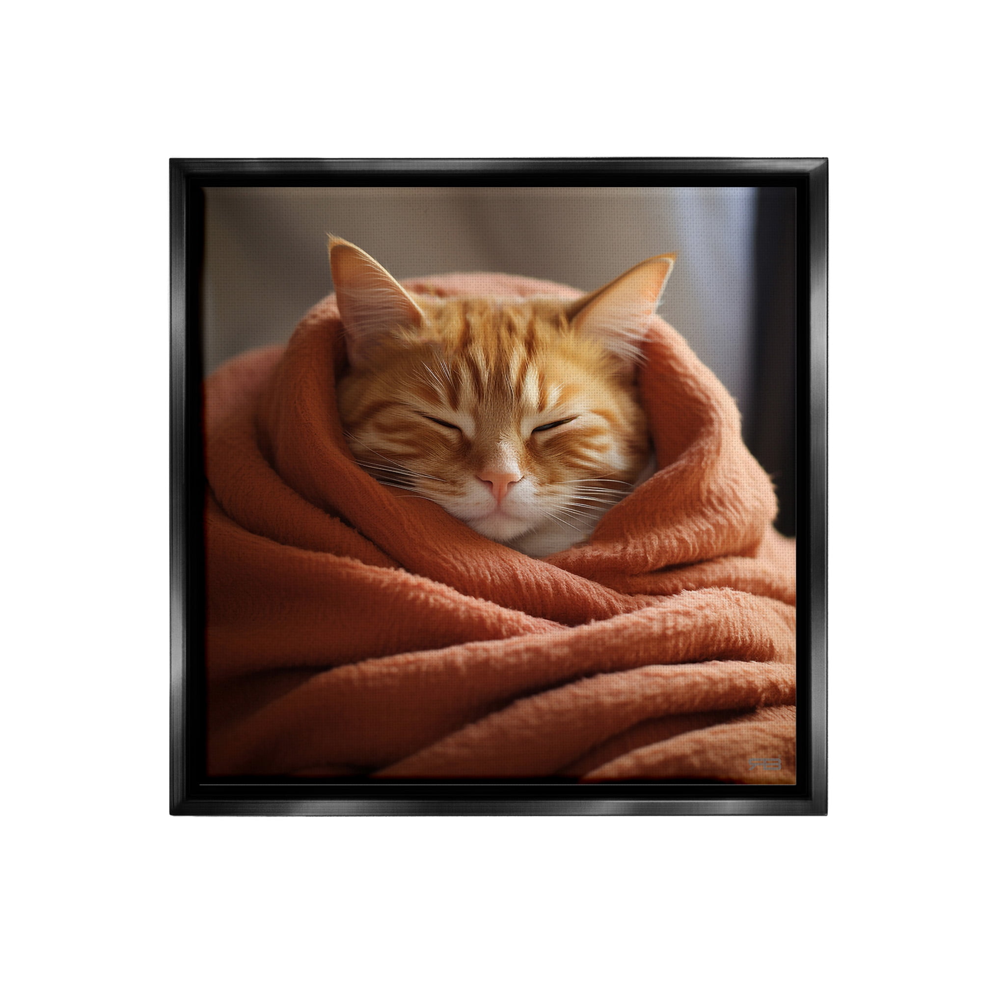 Stupell Industries Cuddling Sleepy Cat Animals & Insects Painting Black Floater Framed Canvas Art Print Wall Art, 18 x 18