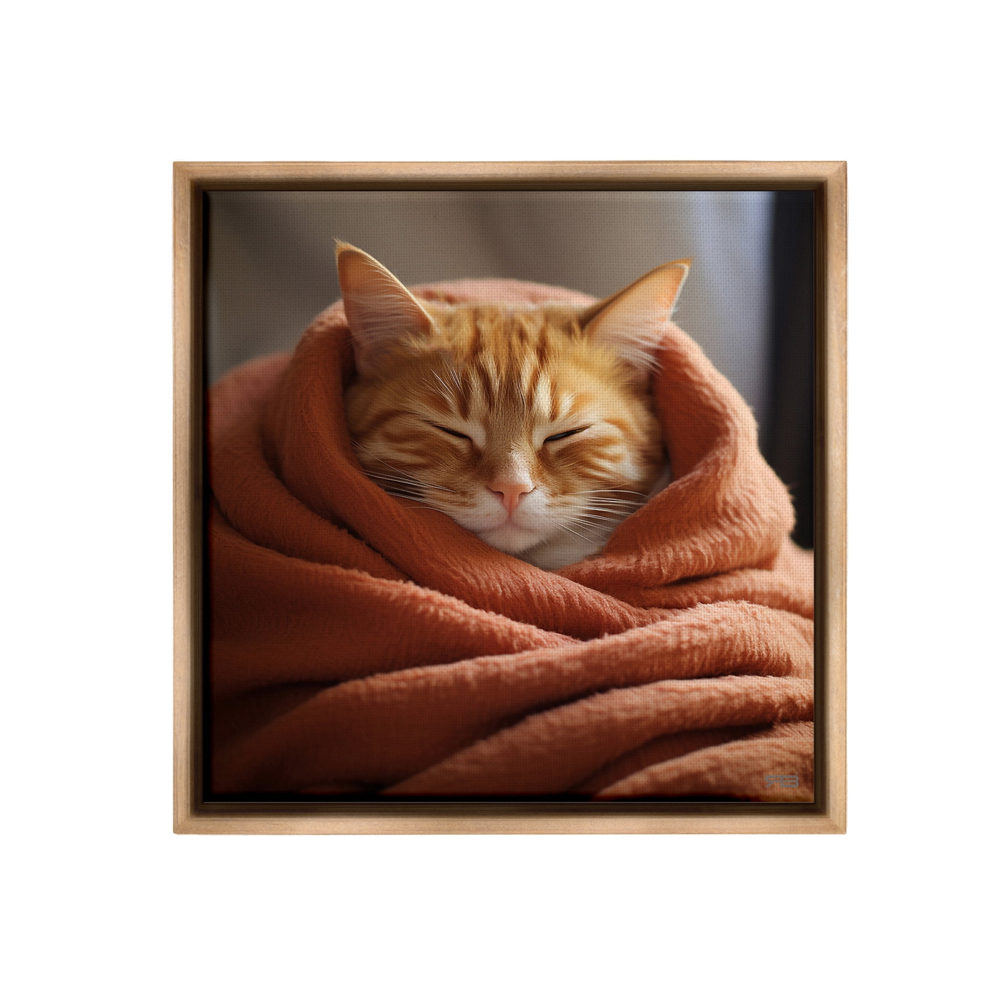 Stupell Industries Cuddling Sleepy Cat Animals & Insects Painting Brown Floater Framed Canvas Art Print Wall Art, 25 x 25