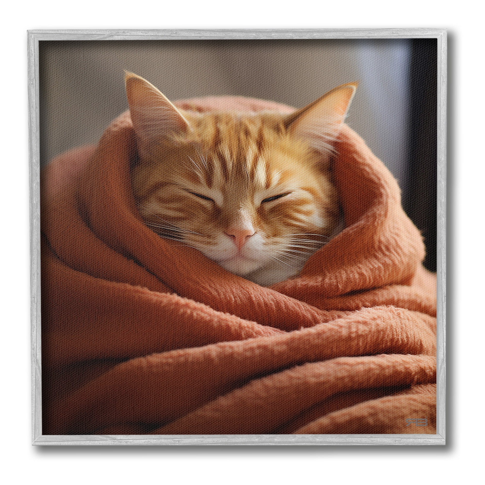 Stupell Industries Cuddling Sleepy Cat Animals & Insects Painting Gray Framed Art Print Wall Art, 17 x 17