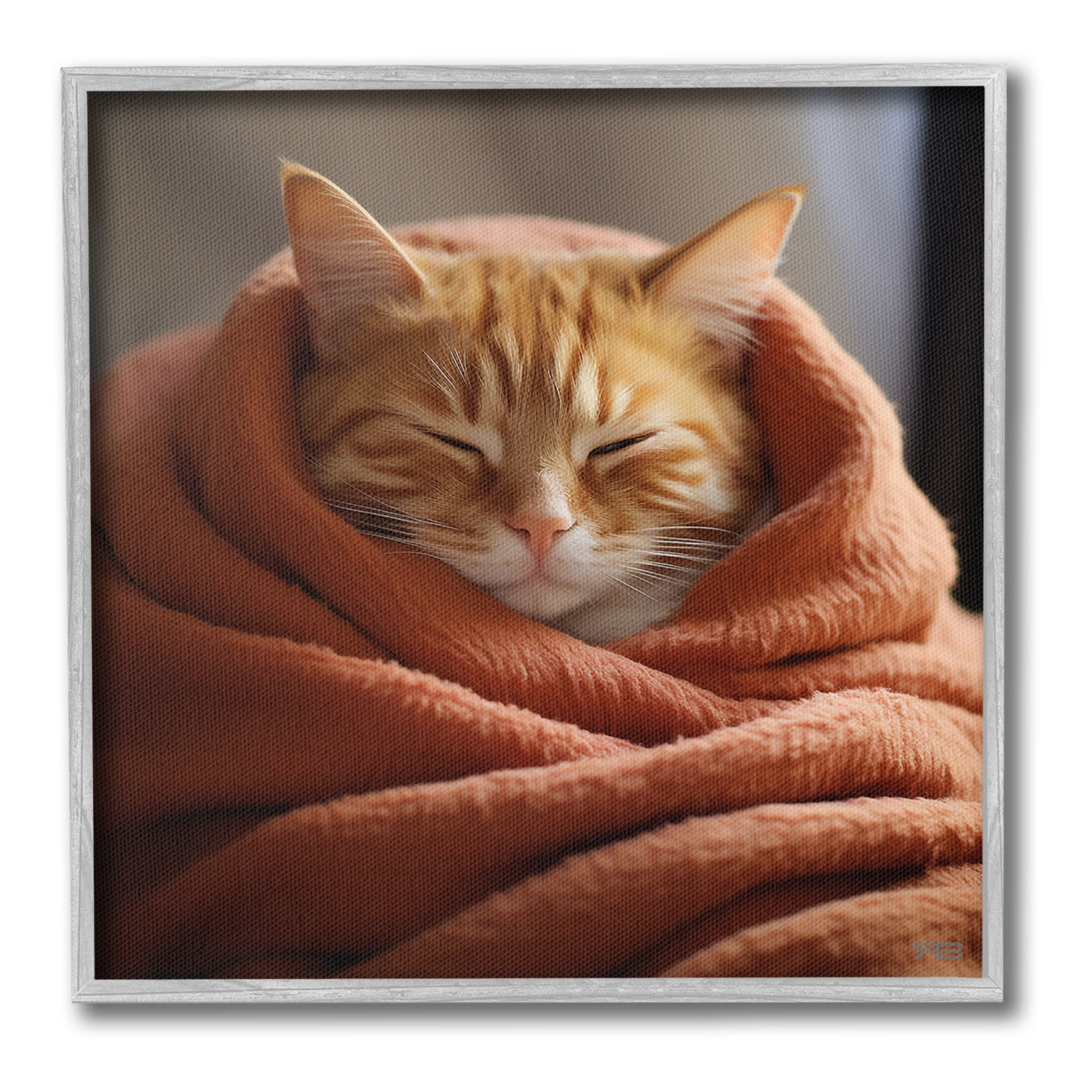 Stupell Industries Cuddling Sleepy Cat Animals & Insects Painting Gray Framed Art Print Wall Art, 24 x 24