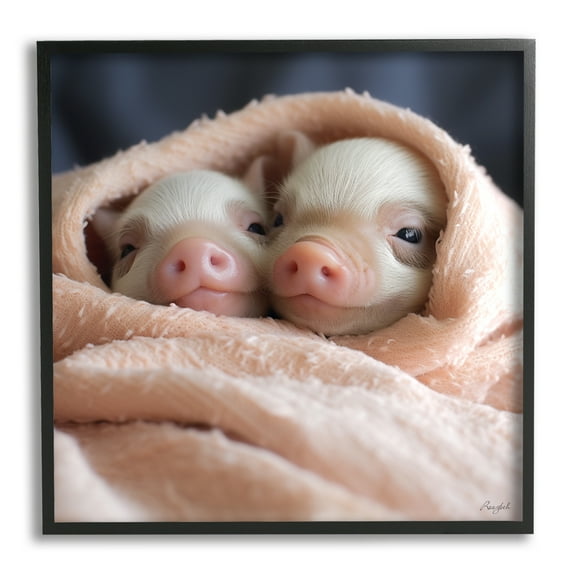 Stupell Industries Cuddling Sleepy Piglets Animals & Insects Painting Black Framed Art Print Wall Art, 12 x 12