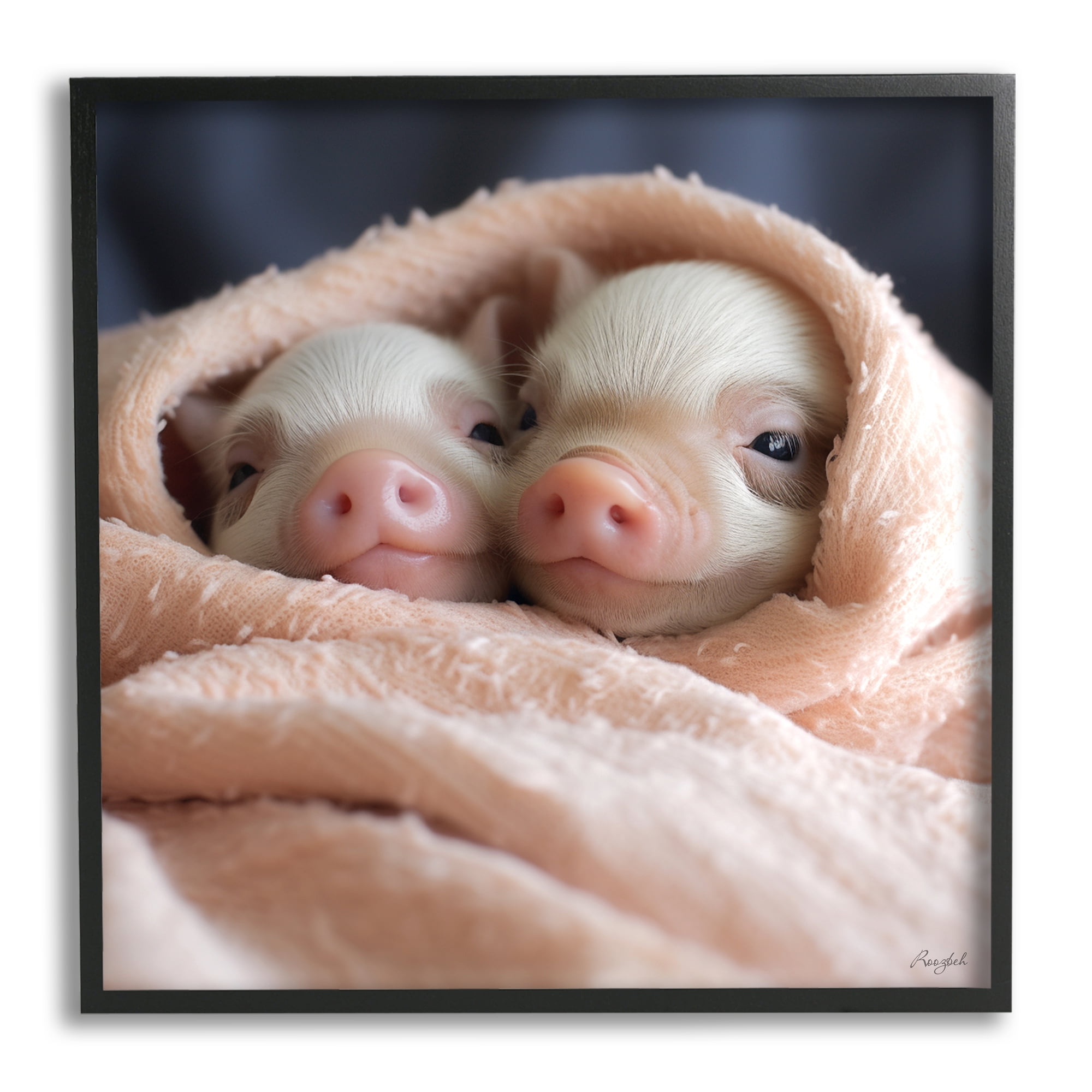 Stupell Industries Cuddling Sleepy Piglets Animals & Insects Painting Black Framed Art Print Wall Art, 17 x 17