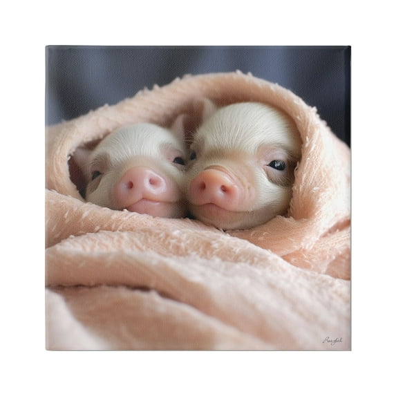 Stupell Industries Cuddling Sleepy Piglets Animals & Insects Painting Gallery Wrapped Canvas Art Print Wall Art, 36 x 36