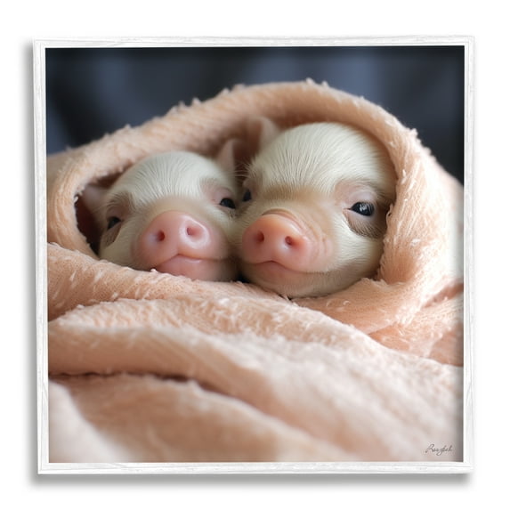 Stupell Industries Cuddling Sleepy Piglets Animals & Insects Painting White Framed Art Print Wall Art, 12 x 12
