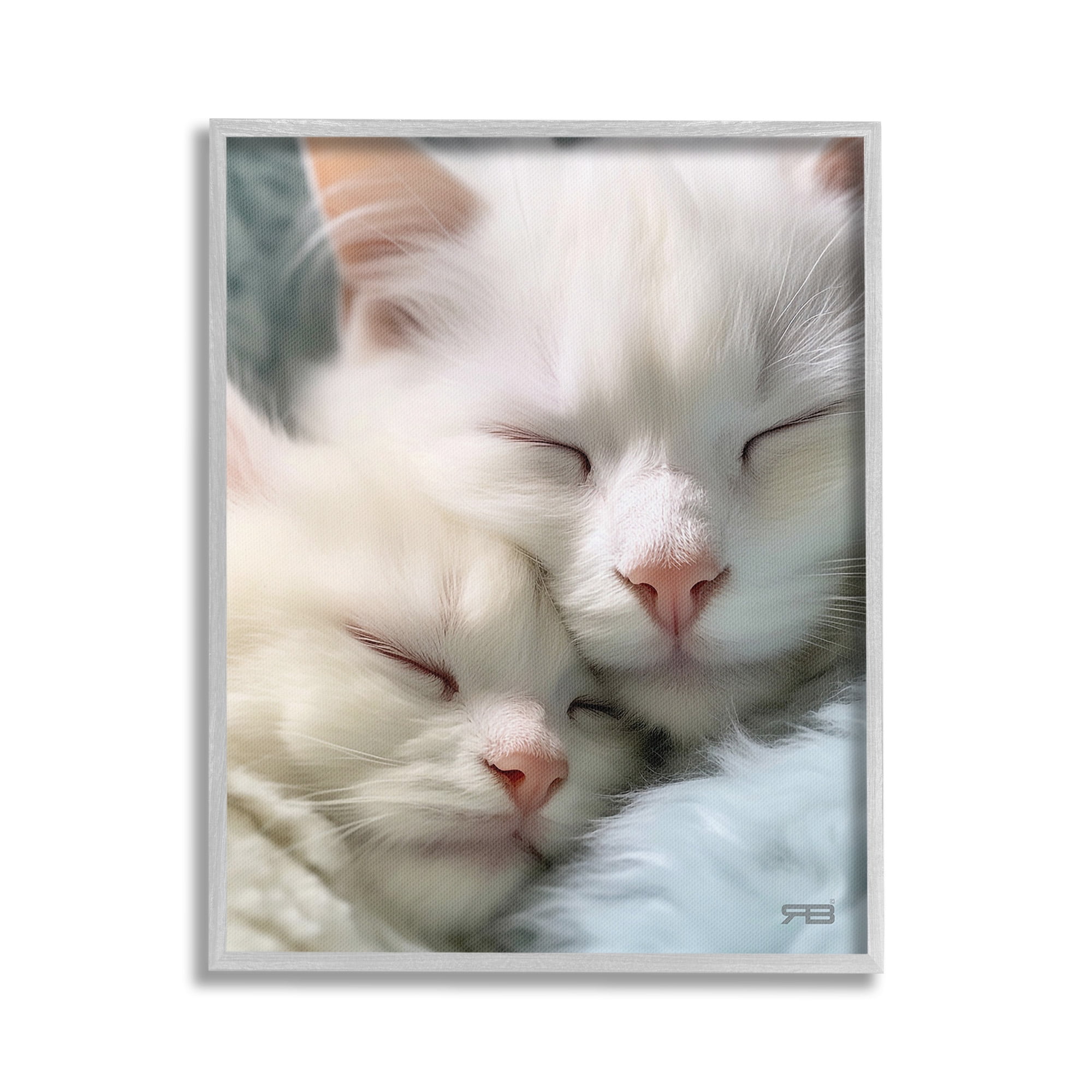 Stupell Industries Cuddling White Cats Animals & Insects Painting Gray Framed Art Print Wall Art, 16 x 20