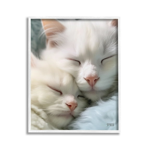 Stupell Industries Cuddling White Cats Animals & Insects Painting White Framed Art Print Wall Art, 16 x 20