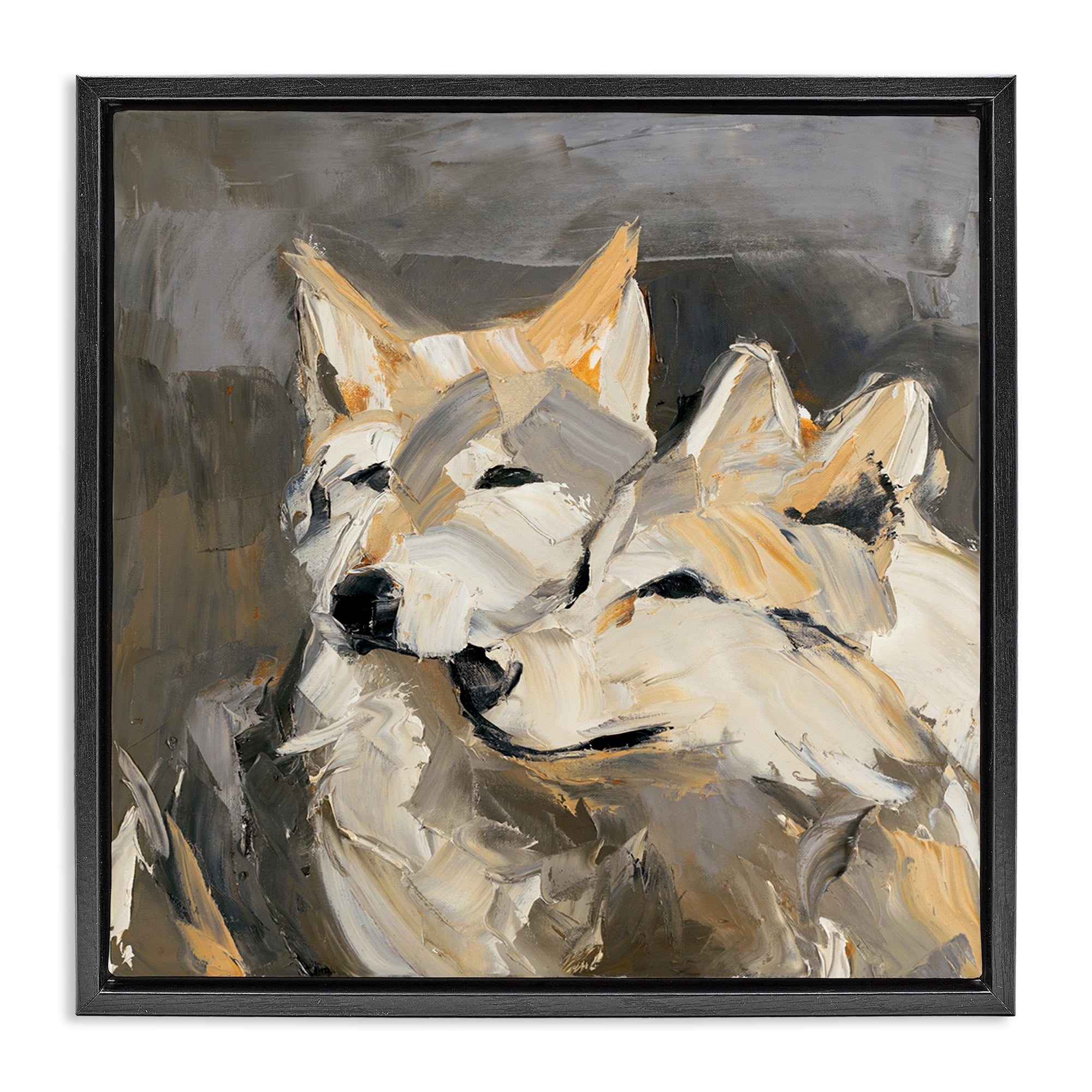 Stupell Industries Cuddling Wolf Pair Animals & Insects Painting Black Floater Framed Canvas Art Print Wall Art, 18 x 18