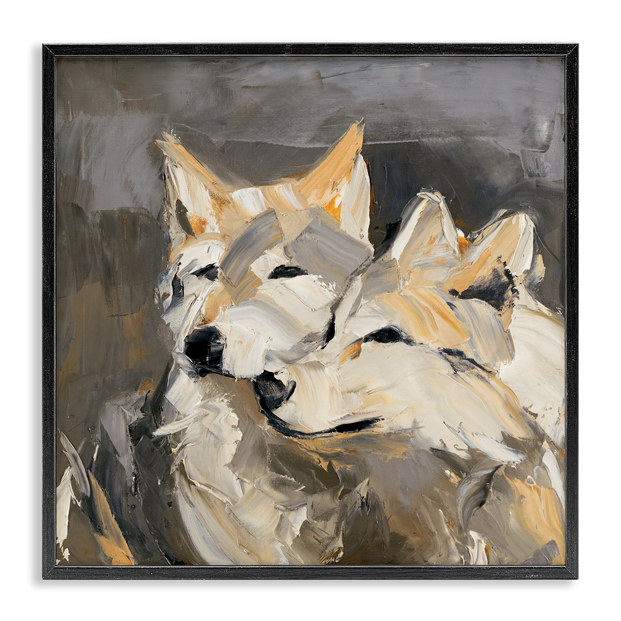 Stupell Industries Cuddling Wolf Pair Animals & Insects Painting Black Framed Art Print Wall Art, 24 x 24