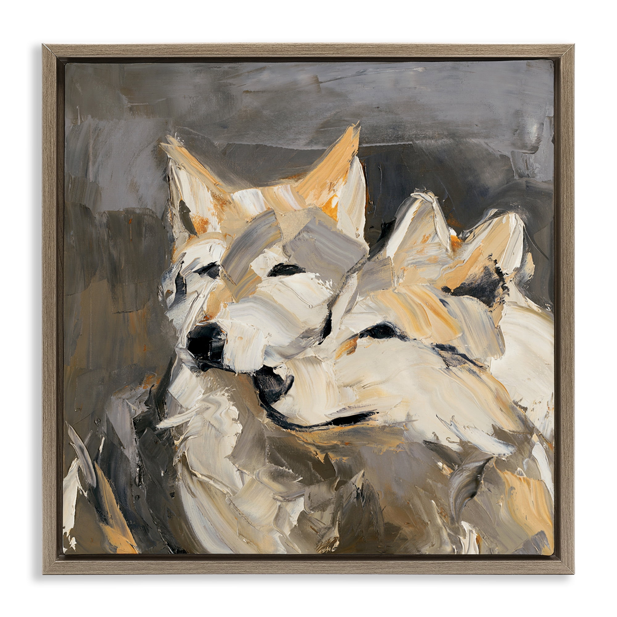 Stupell Industries Cuddling Wolf Pair Animals & Insects Painting Brown Floater Framed Canvas Art Print Wall Art, 25 x 25