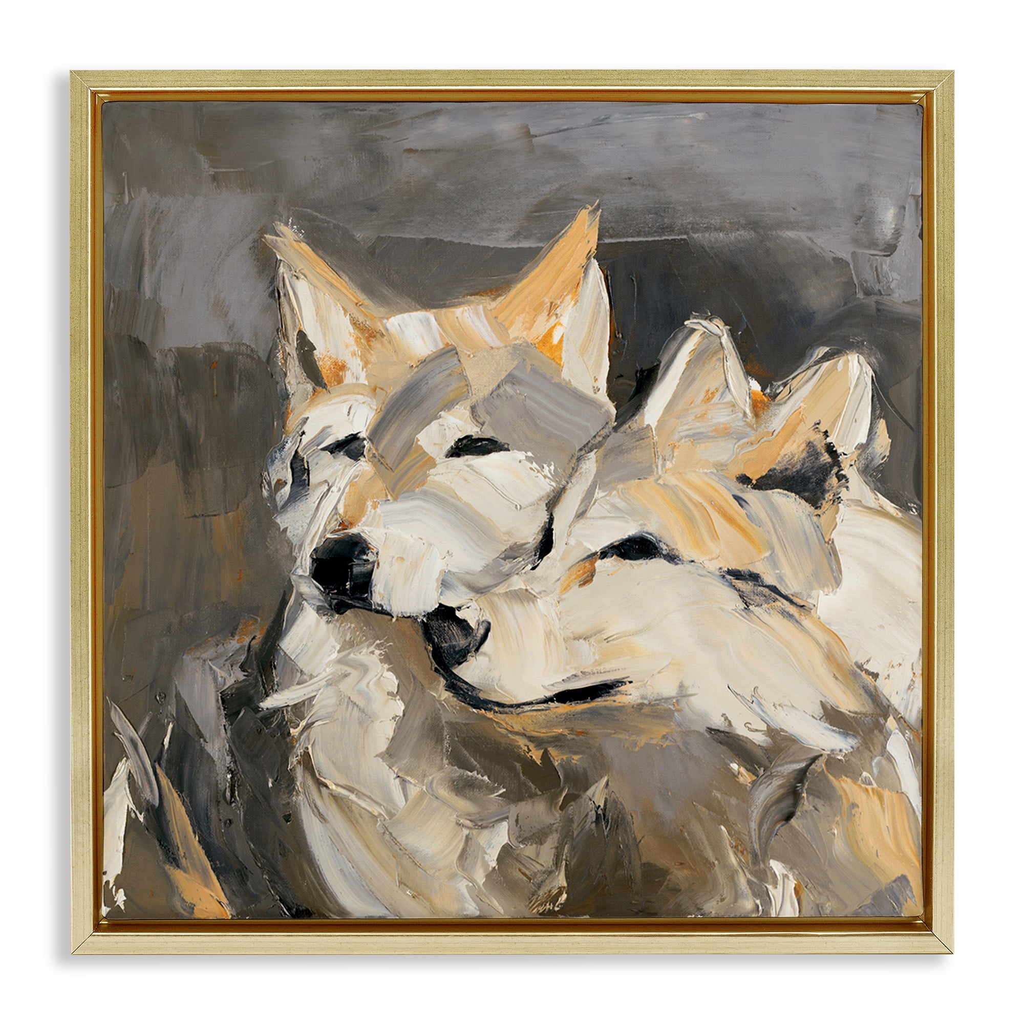 Stupell Industries Cuddling Wolf Pair Animals & Insects Painting Gold Floater Framed Canvas Art Print Wall Art, 25 x 25