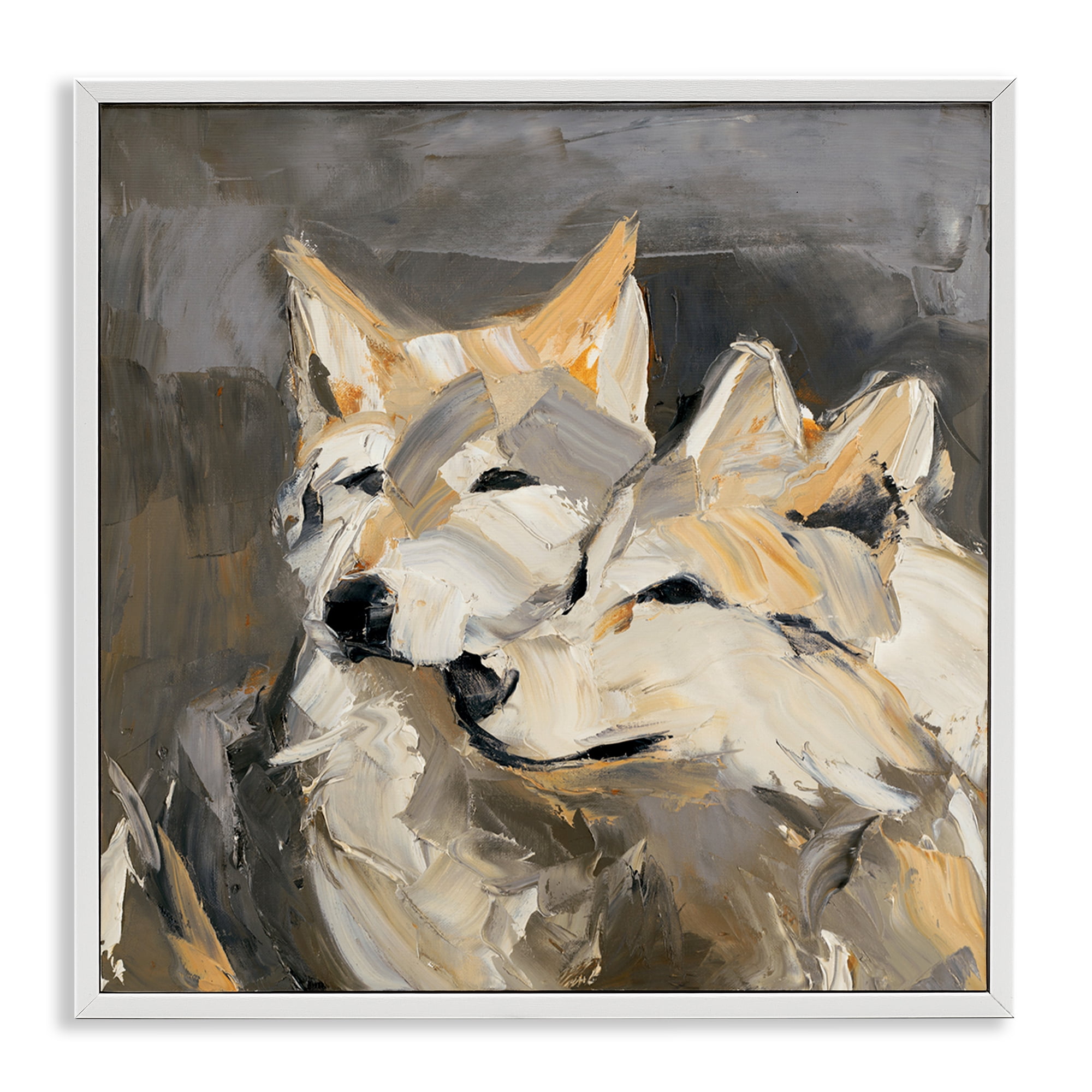 Stupell Industries Cuddling Wolf Pair Animals & Insects Painting White Framed Art Print Wall Art, 12 x 12