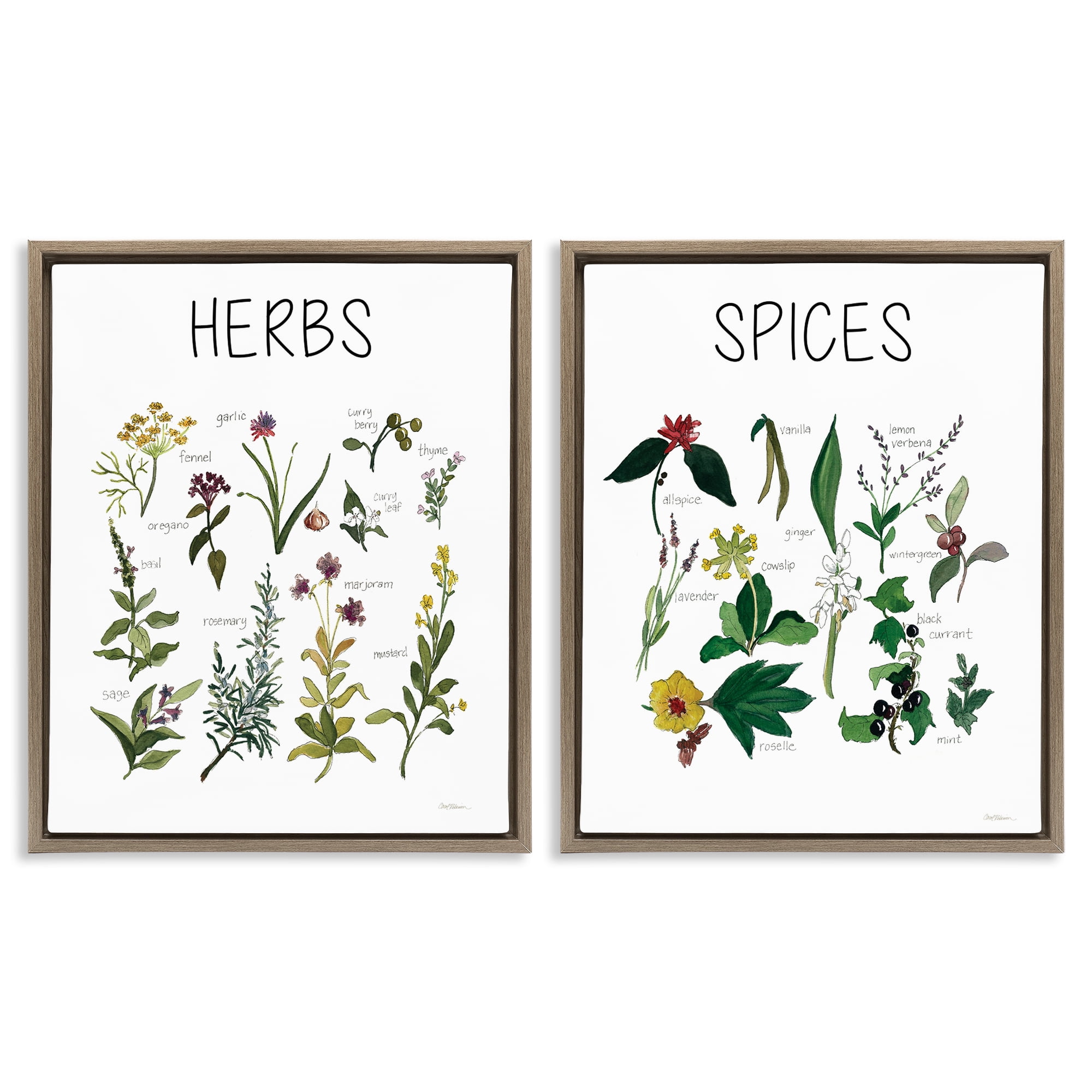 Stupell Industries Culinary Herbs & Spices 2 Piece Brown Framed Floater Canvas Set, design by Carol Robinson