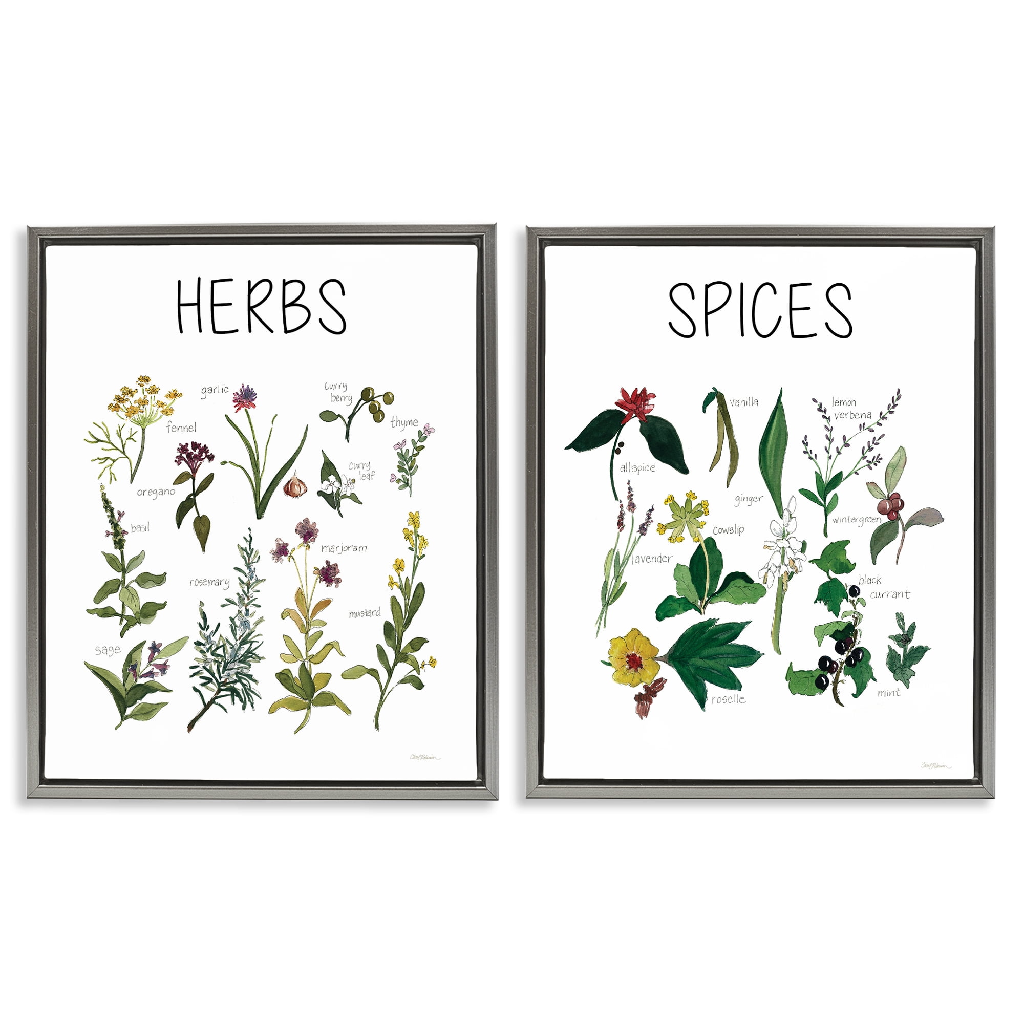 Stupell Industries Culinary Herbs & Spices 2 Piece Gray Framed Floater Canvas Set, design by Carol Robinson