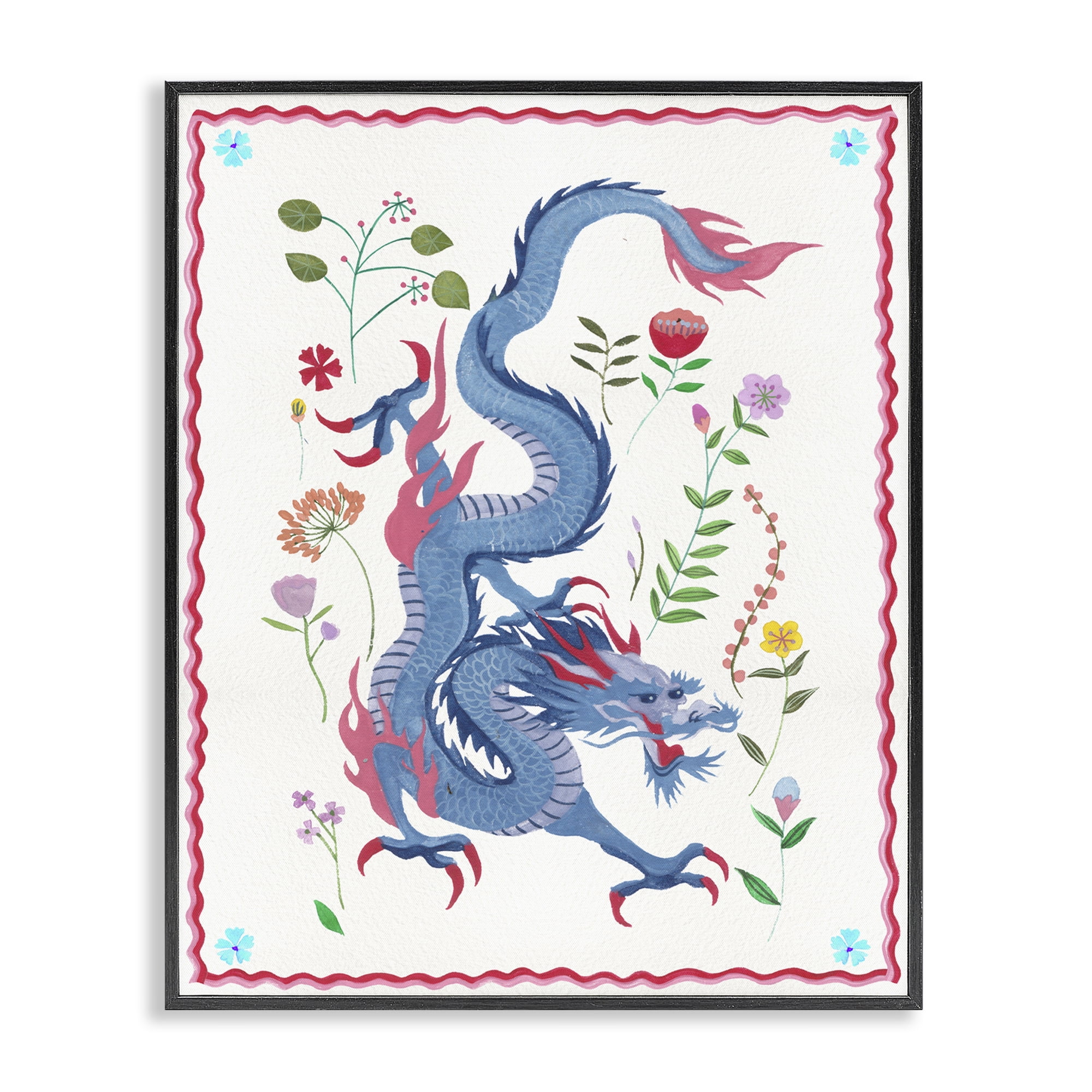 Stupell Industries Cultural Dragon & Plants Fantasy & Sci-Fi Painting Black Framed Art Print Wall Art, 24 x 30