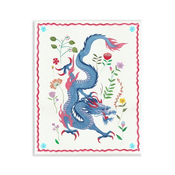 Stupell Industries Cultural Dragon & Plants Fantasy & Sci-Fi Painting Unframed Art Print Wall Art, 11 x 14