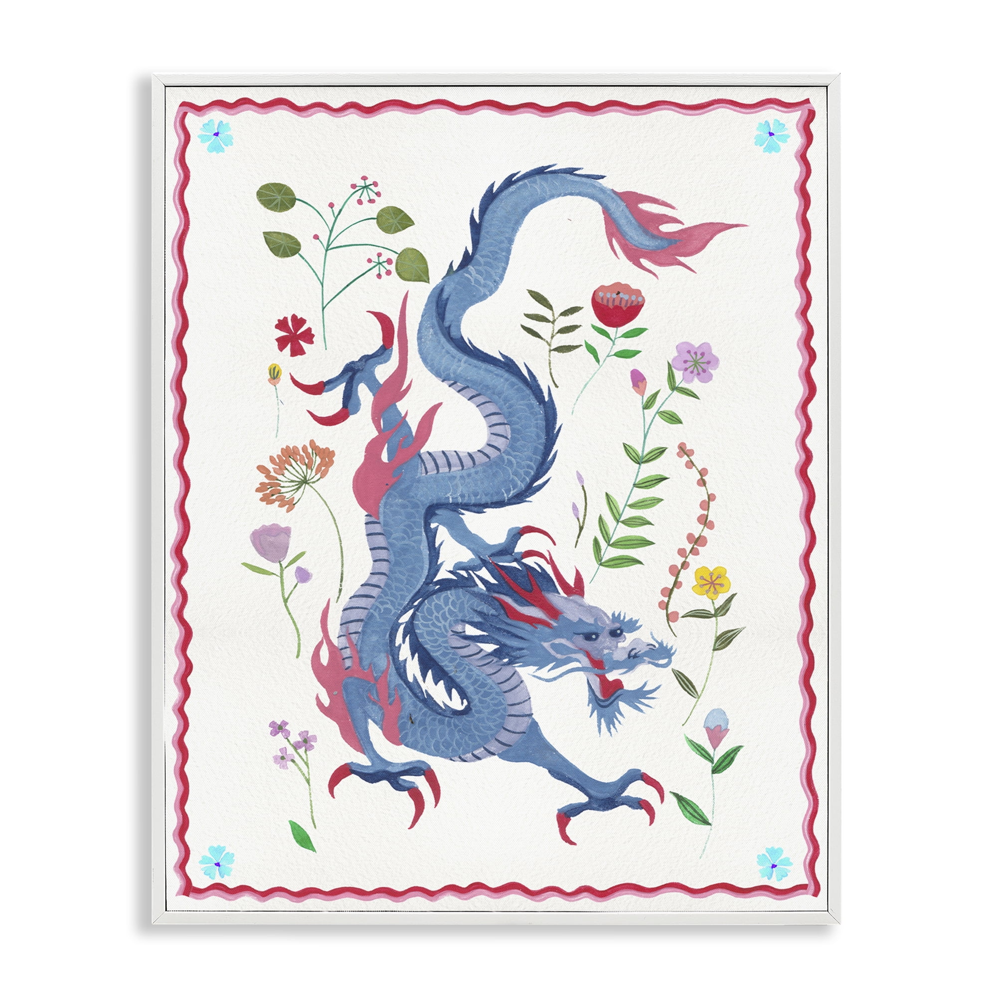 Stupell Industries Cultural Dragon & Plants Fantasy & Sci-Fi Painting White Framed Art Print Wall Art, 11 x 14