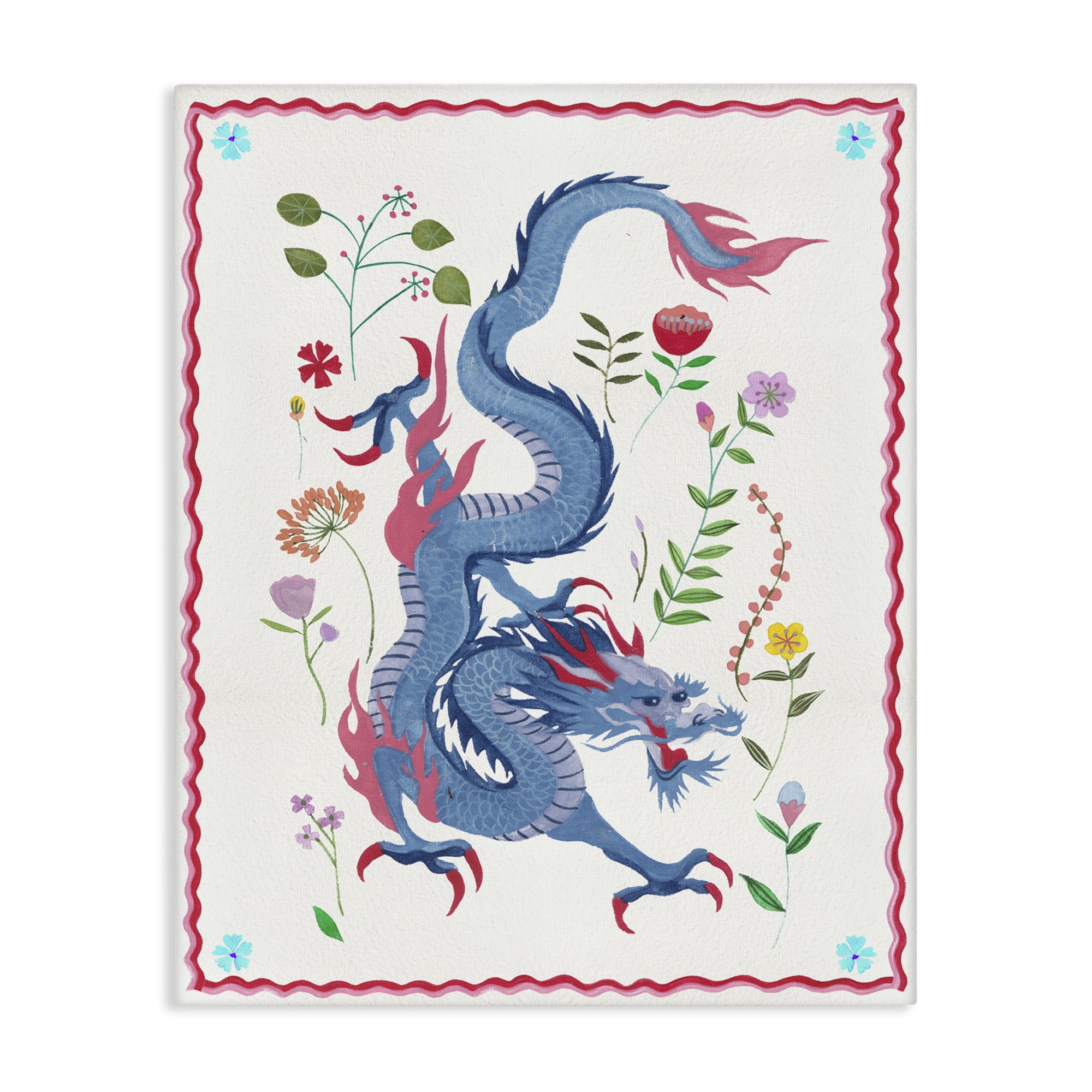 Stupell Industries Cultural Dragon & Plants Fantasy & Sci-Fi Painting Wrapped Canvas Art Print Wall Art, 24 x 30