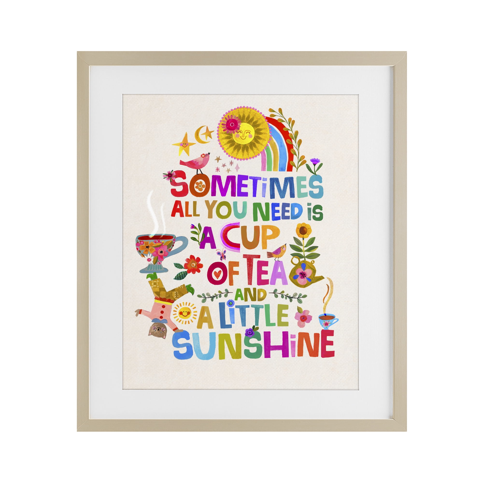 Stupell Industries Cup Of Tea & Sunshine Birch Framed Print Under Glass, design by Katherine Herrell Studio