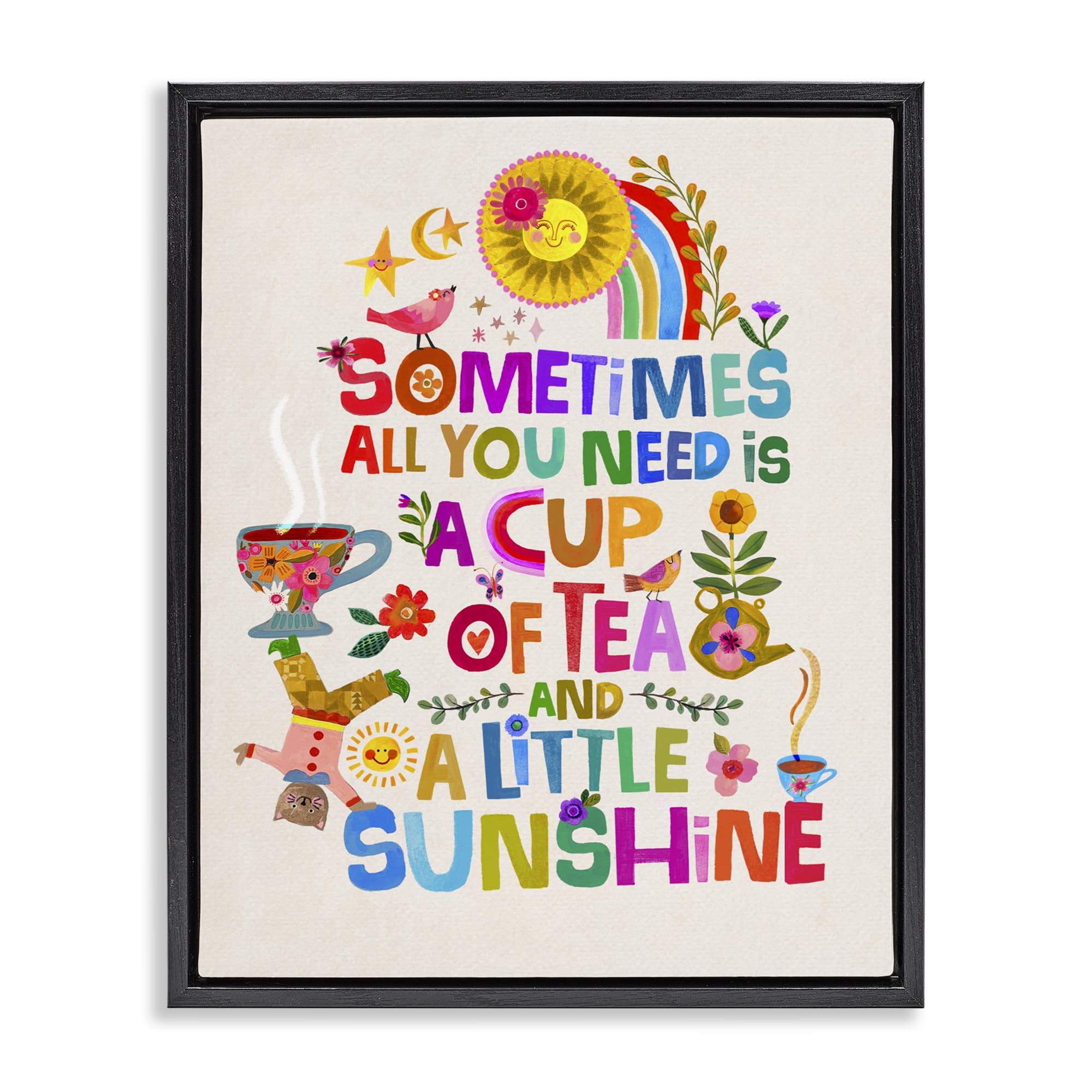 Stupell Industries Cup Of Tea & Sunshine Black Framed Floater Canvas Wall Art, design by Katherine Herrell Studio