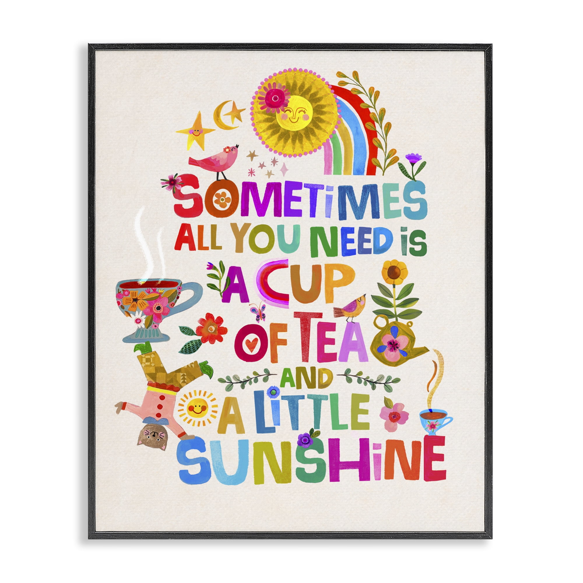 Stupell Industries Cup Of Tea & Sunshine Black Framed Giclee Art, design by Katherine Herrell Studio