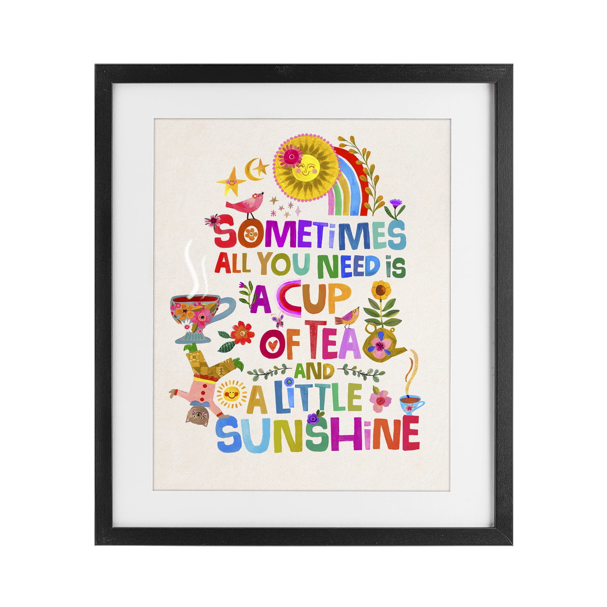 Stupell Industries Cup Of Tea & Sunshine Black Framed Print Under Glass, design by Katherine Herrell Studio