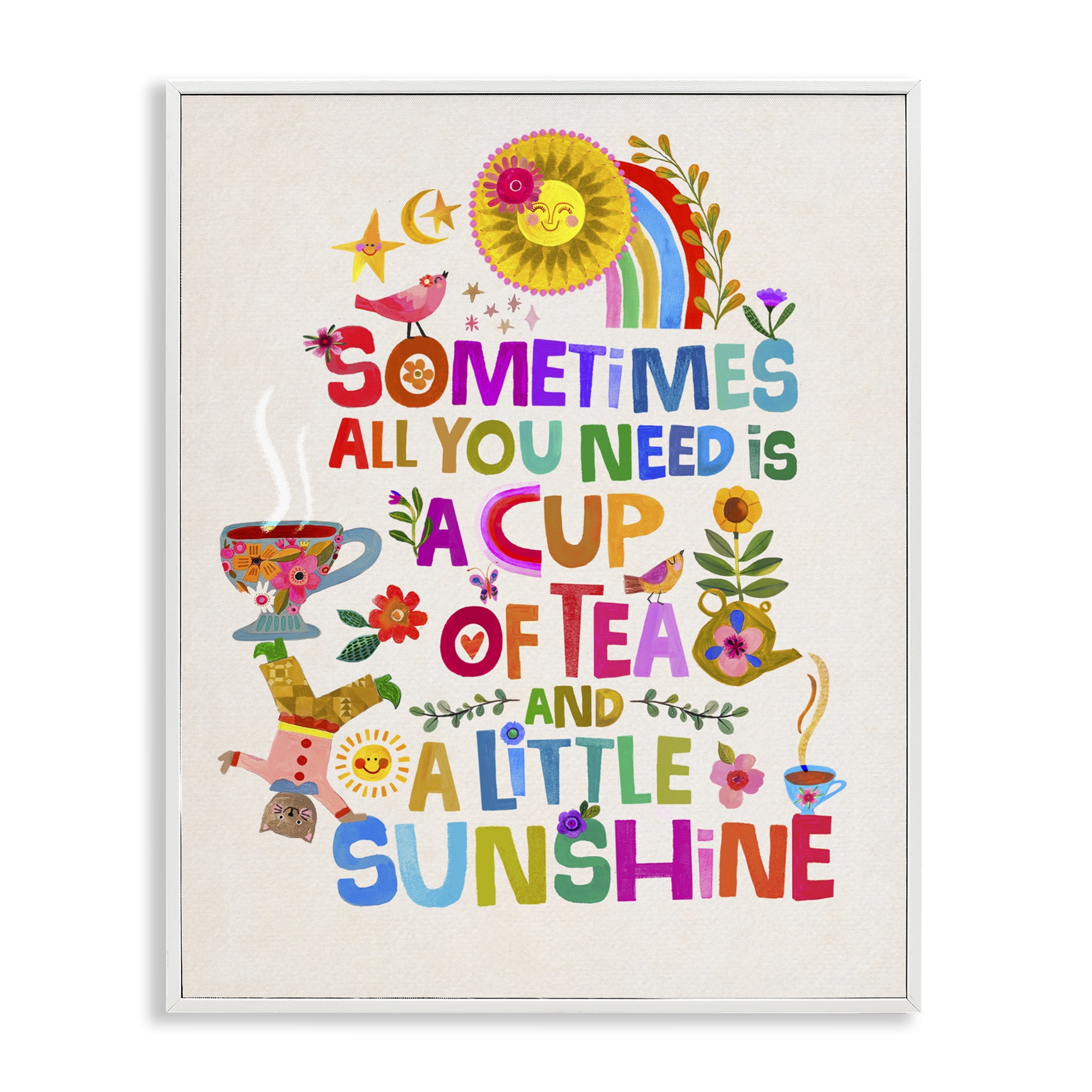 Stupell Industries Cup Of Tea & Sunshine White Framed Giclee Art, design by Katherine Herrell Studio