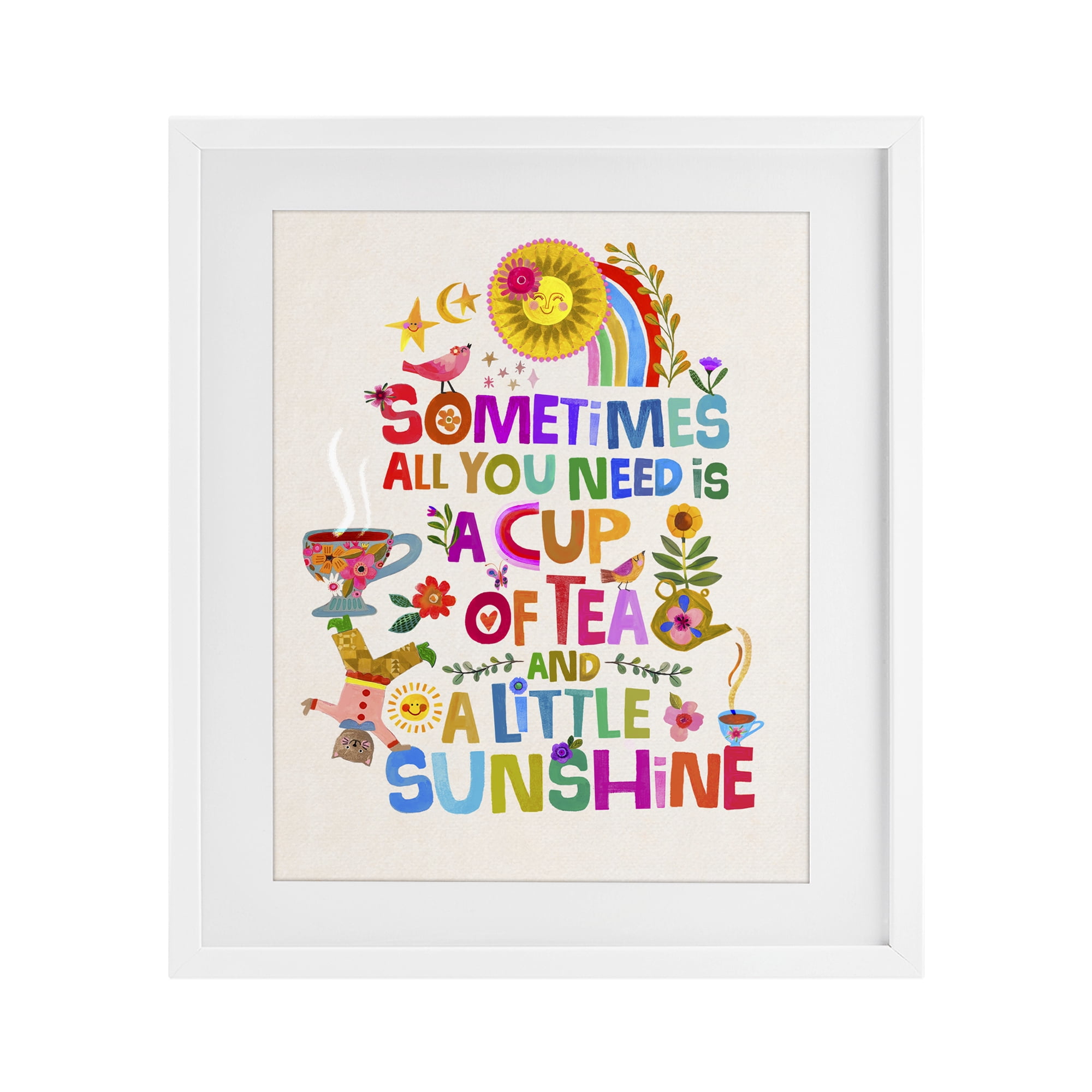 Stupell Industries Cup Of Tea & Sunshine White Framed Print Under Glass, design by Katherine Herrell Studio