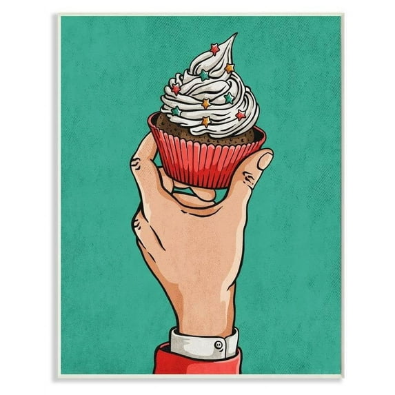 Stupell Industries Cupcake Vintage Comic Book Green Red Design Wall Plaque by Ester Kay
