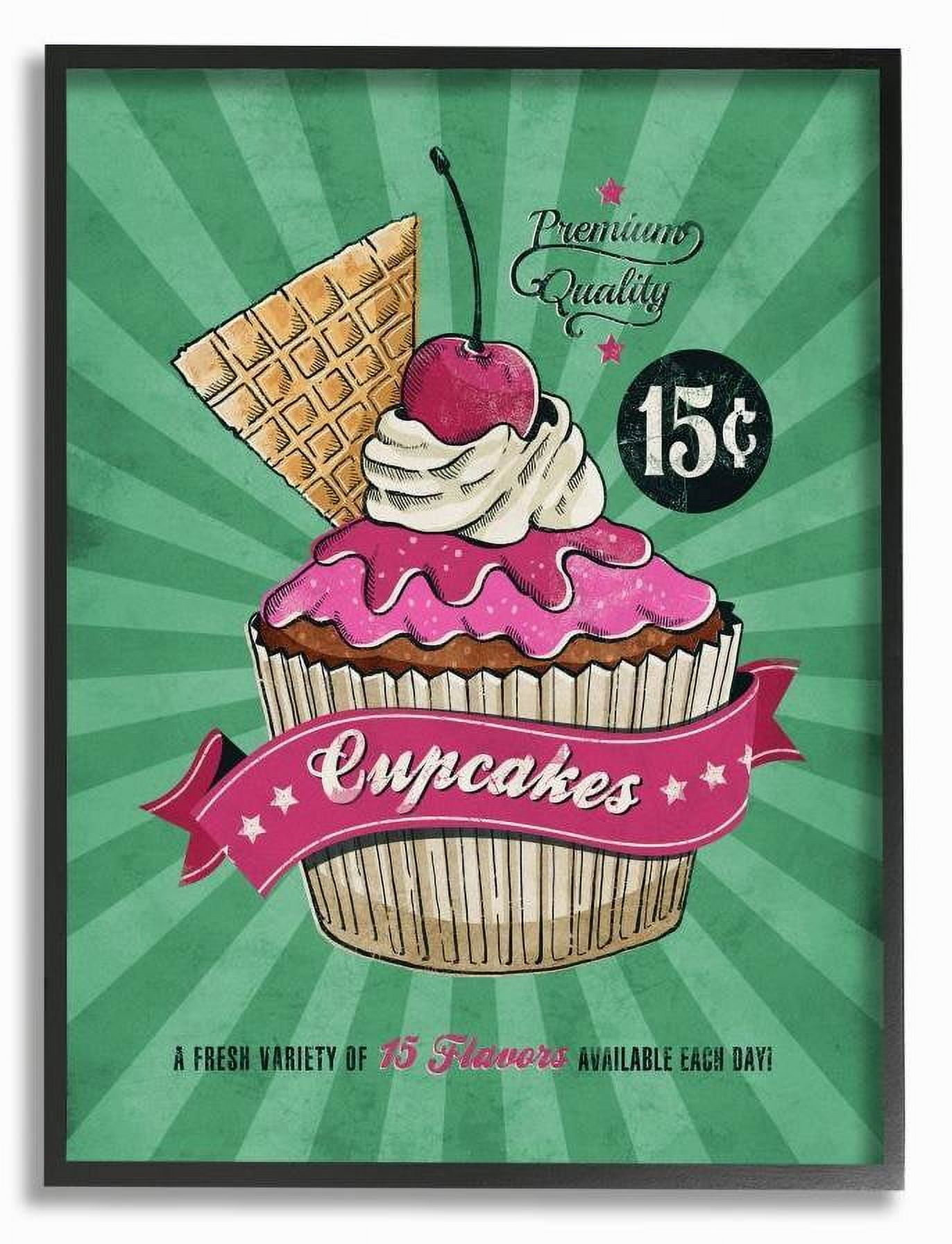Stupell Industries Cupcakes Vintage Comic Book Green Pink Design Framed Wall Art by Ester Kay