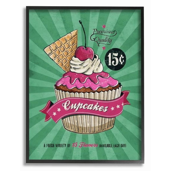 Stupell Industries Cupcakes Vintage Comic Book Green Pink Design Framed Wall Art by Ester Kay