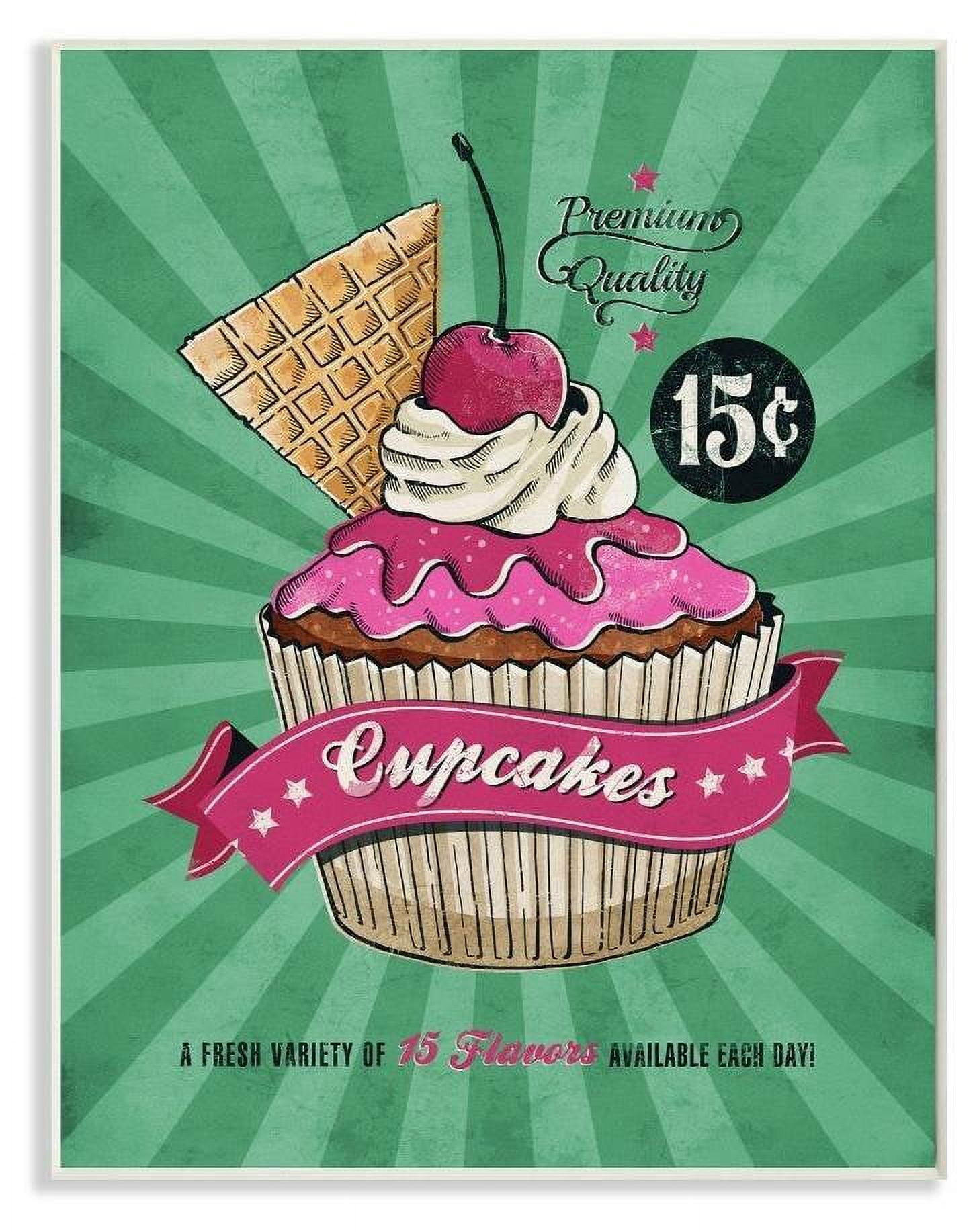 Stupell Industries Cupcakes Vintage Comic Book Green Pink Design Wall Plaque by Ester Kay