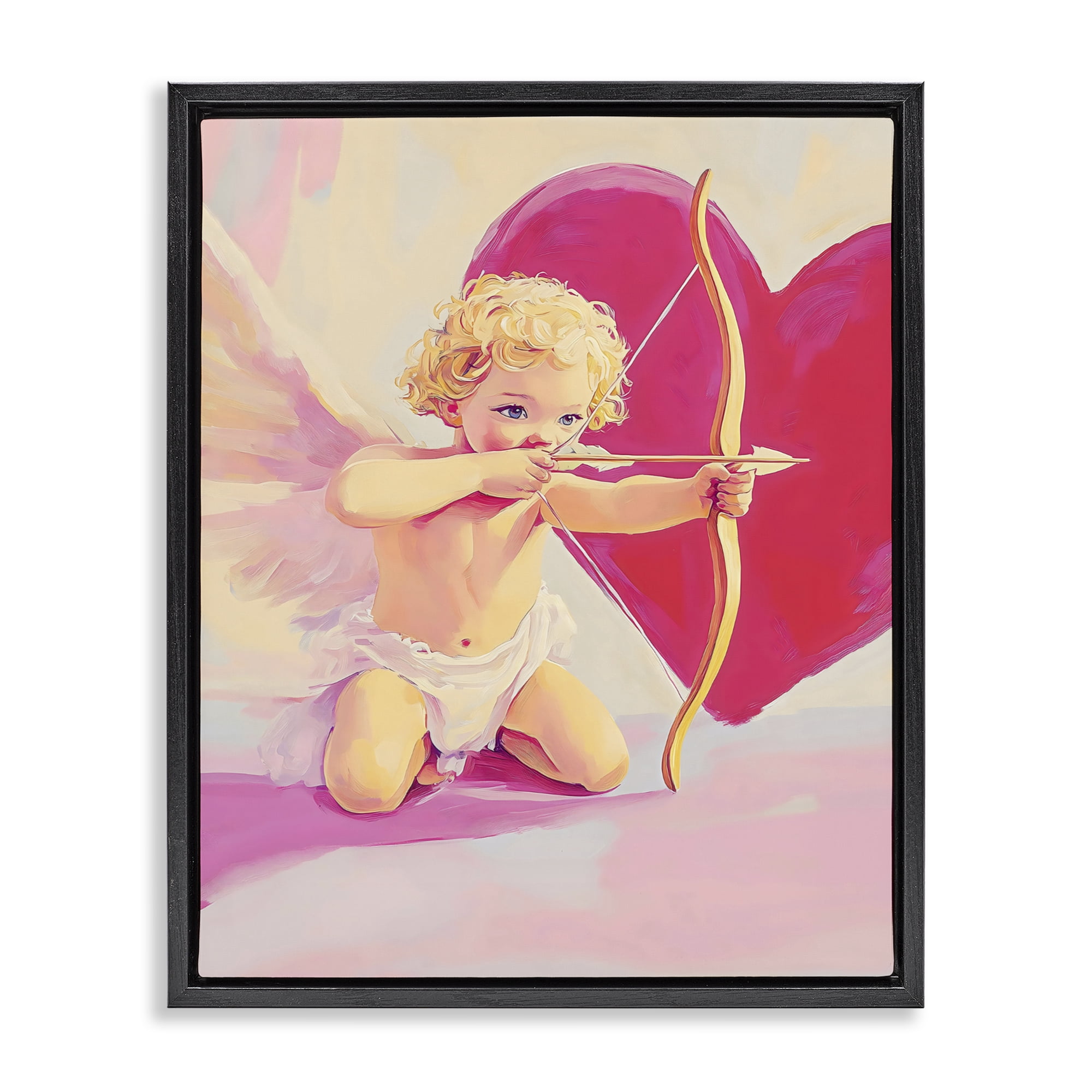 Stupell Industries Cupid Shooting Arrow with Heart Black Framed Floater Canvas Wall Art, design by The Prints Vibe