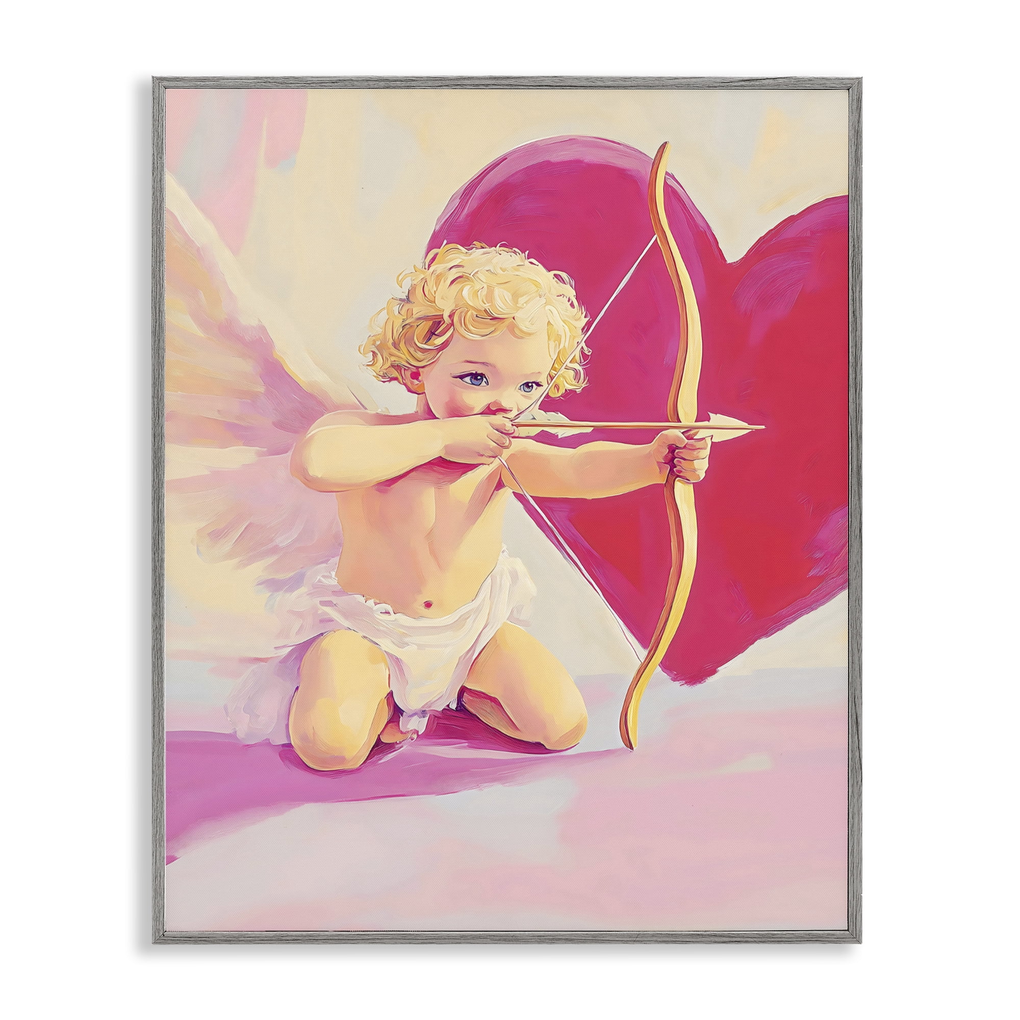 Stupell Industries Cupid Shooting Arrow with Heart Gray Framed Giclee Art, design by The Prints Vibe