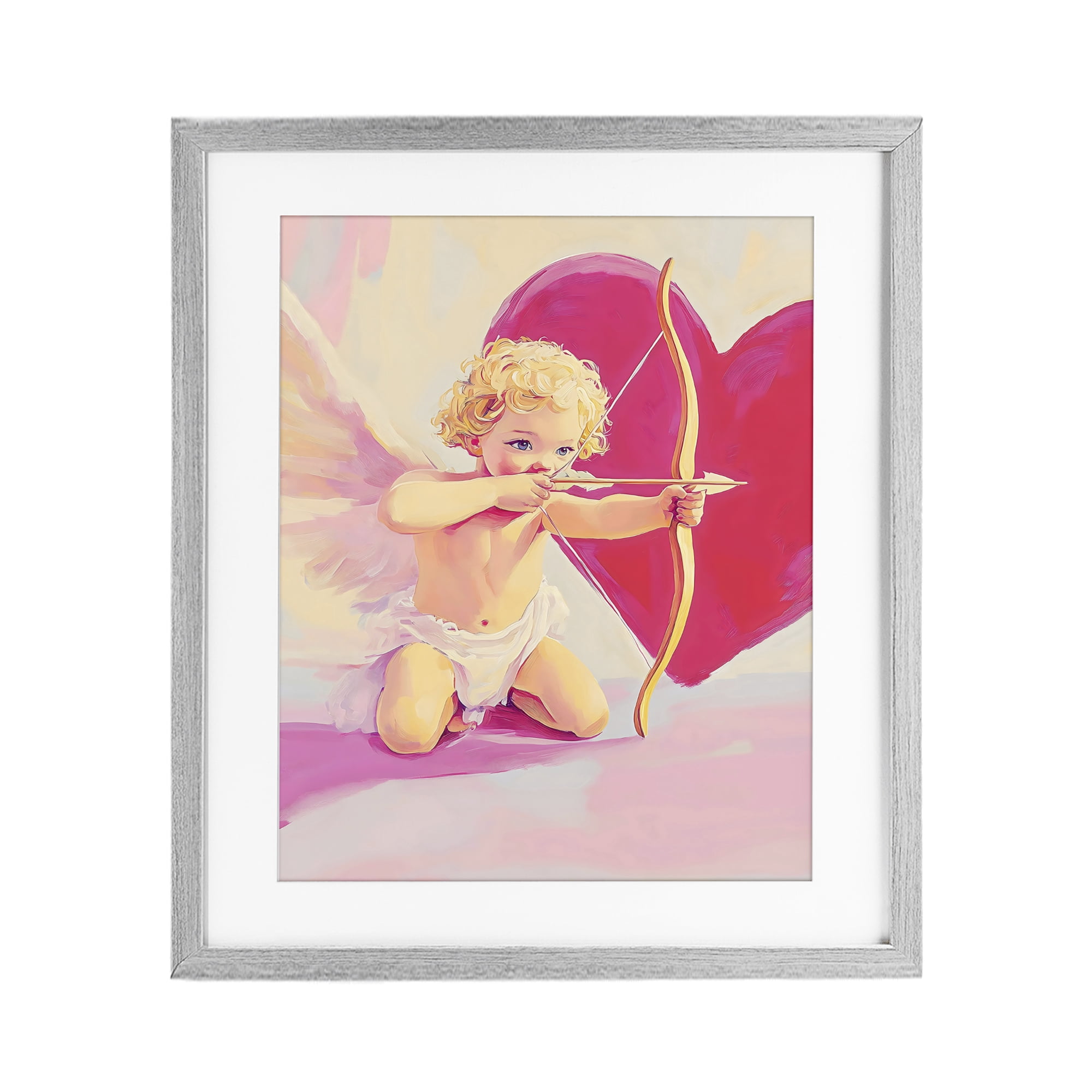 Stupell Industries Cupid Shooting Arrow with Heart Gray Framed Print Under Glass, design by The Prints Vibe
